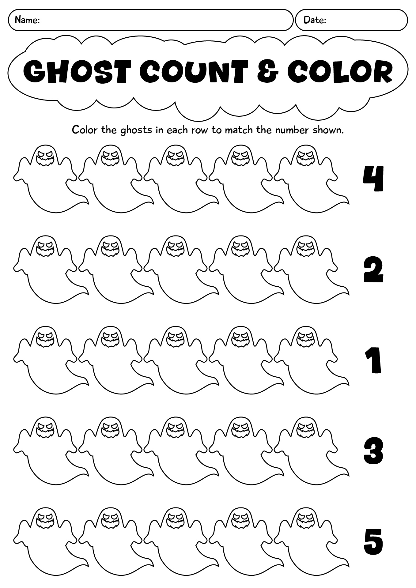 Coloring Number In The Ghost Halloween Worksheet