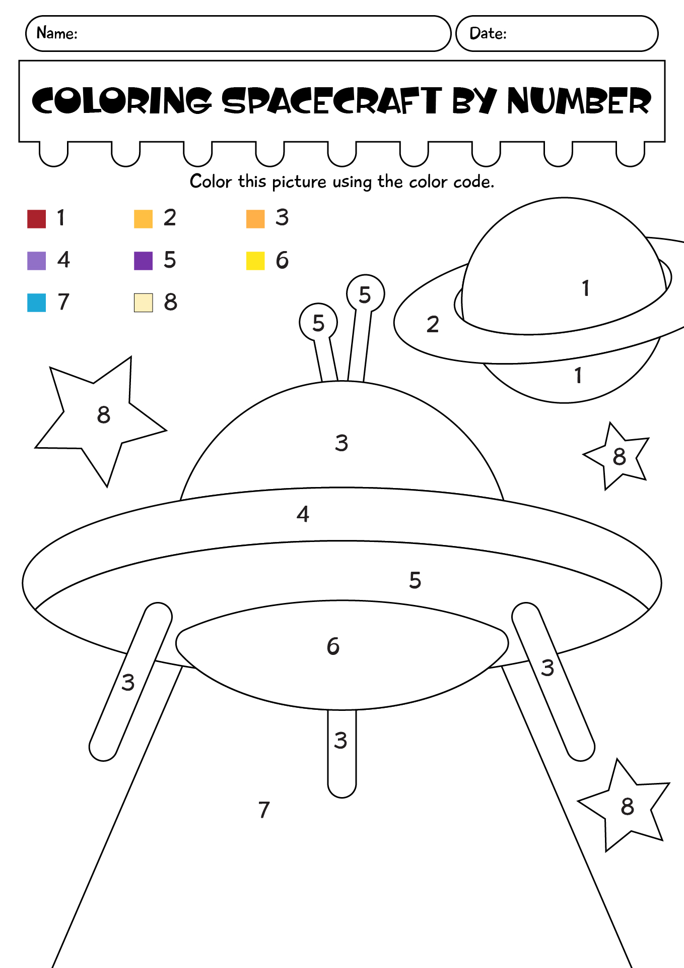 Coloring Spacecraft By Number Worksheet