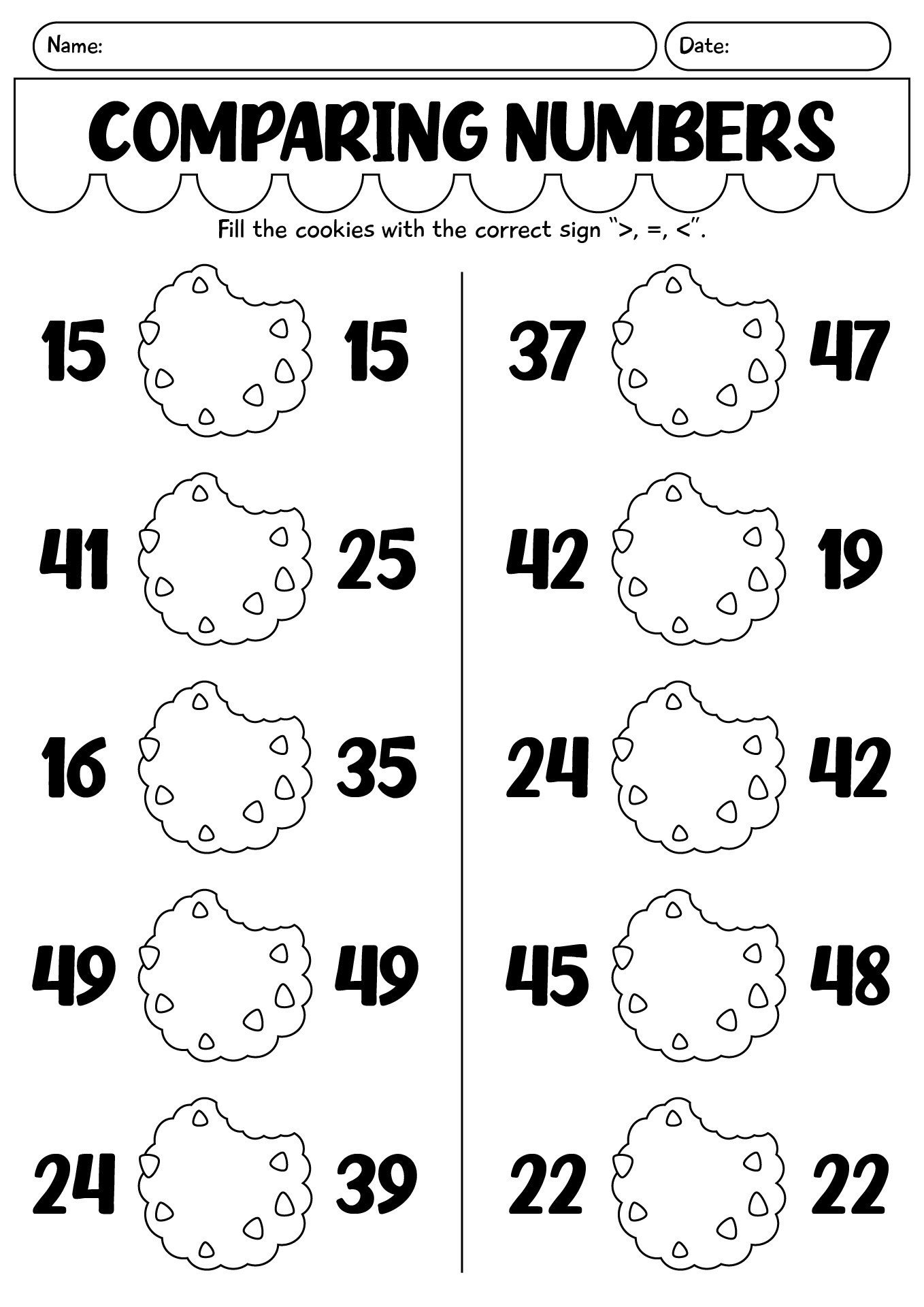 Comparing Numbers Worksheet For Kids