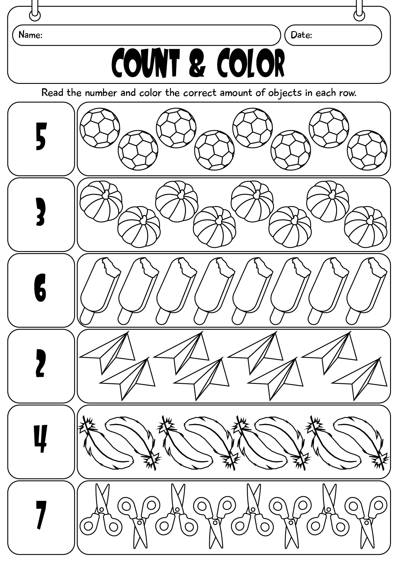Count And Color Kindergarten Worksheet