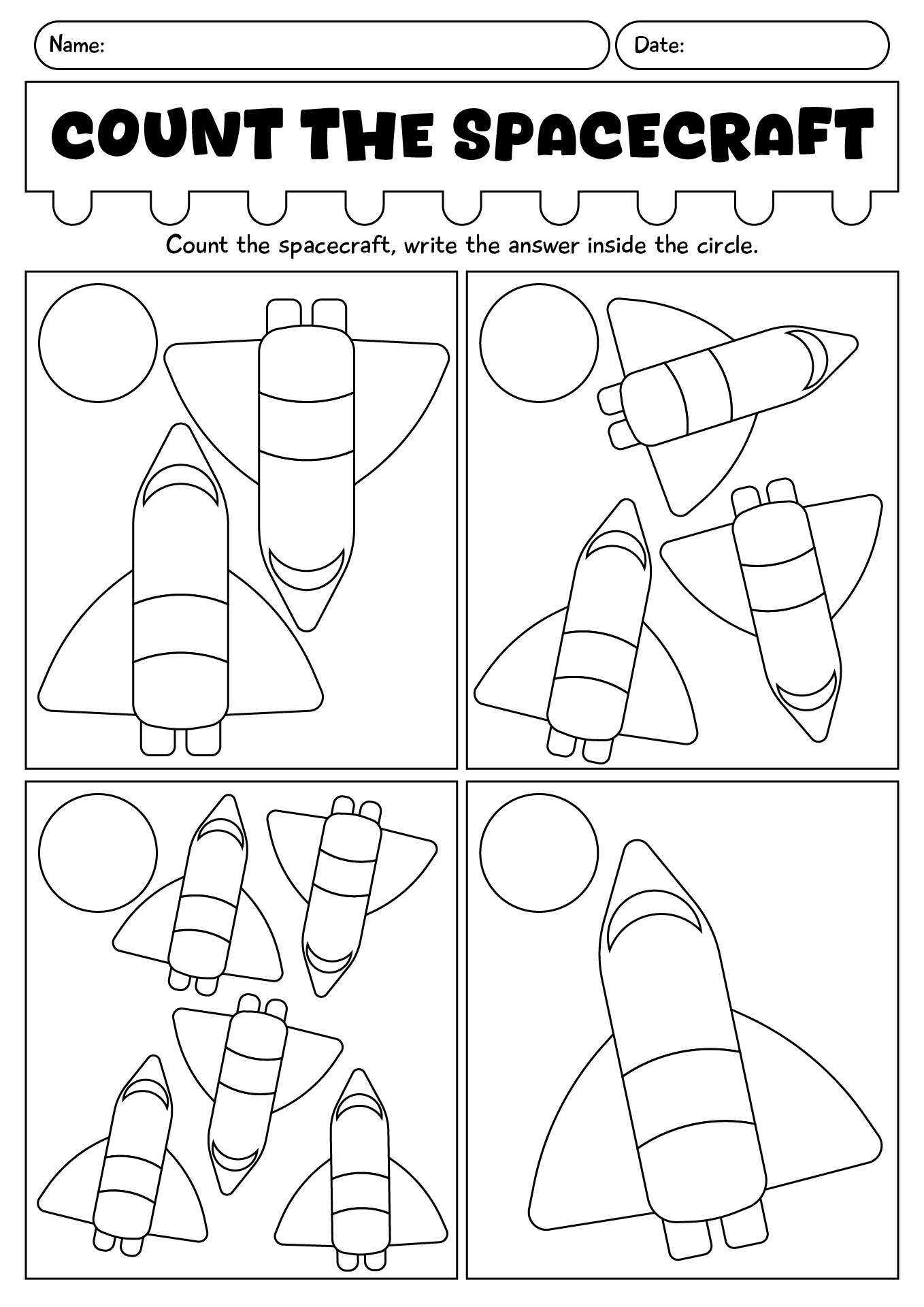 Count The Spacecraft Worksheet For Kids