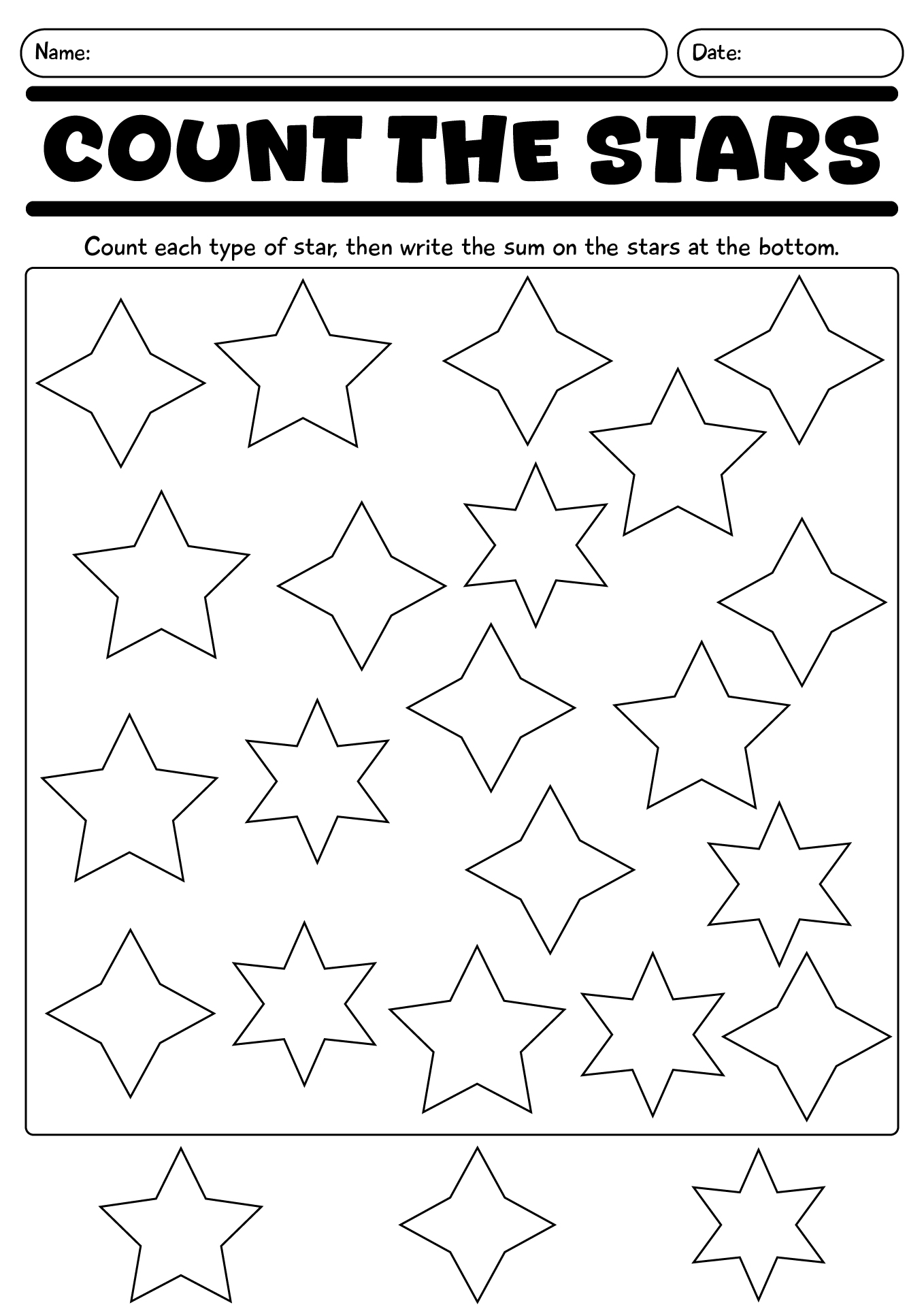 Count The Stars Worksheet For Kids