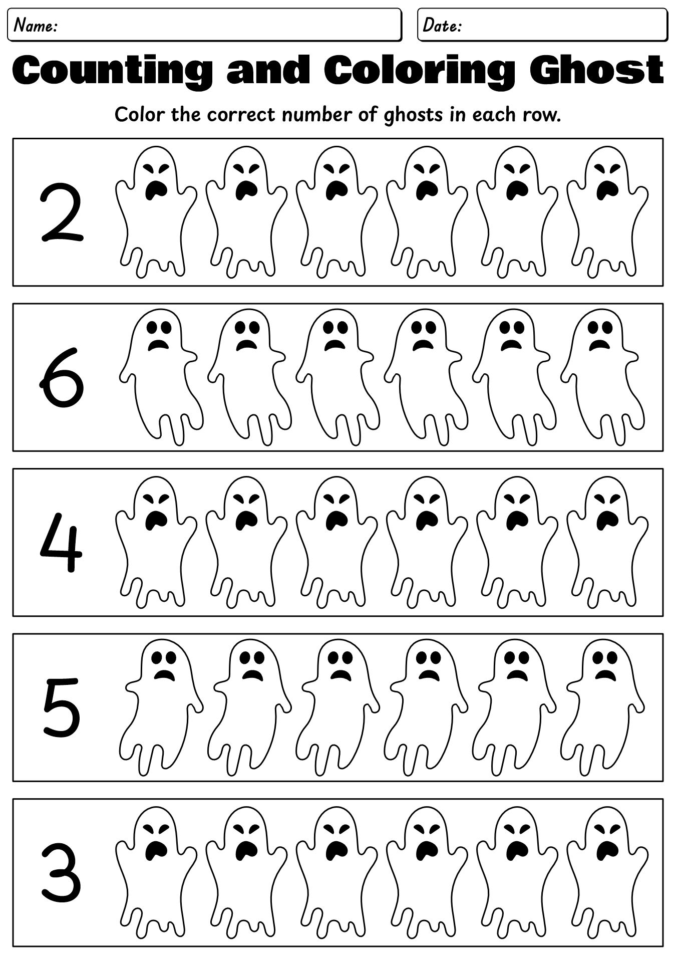 Counting And Coloring Ghost Worksheet