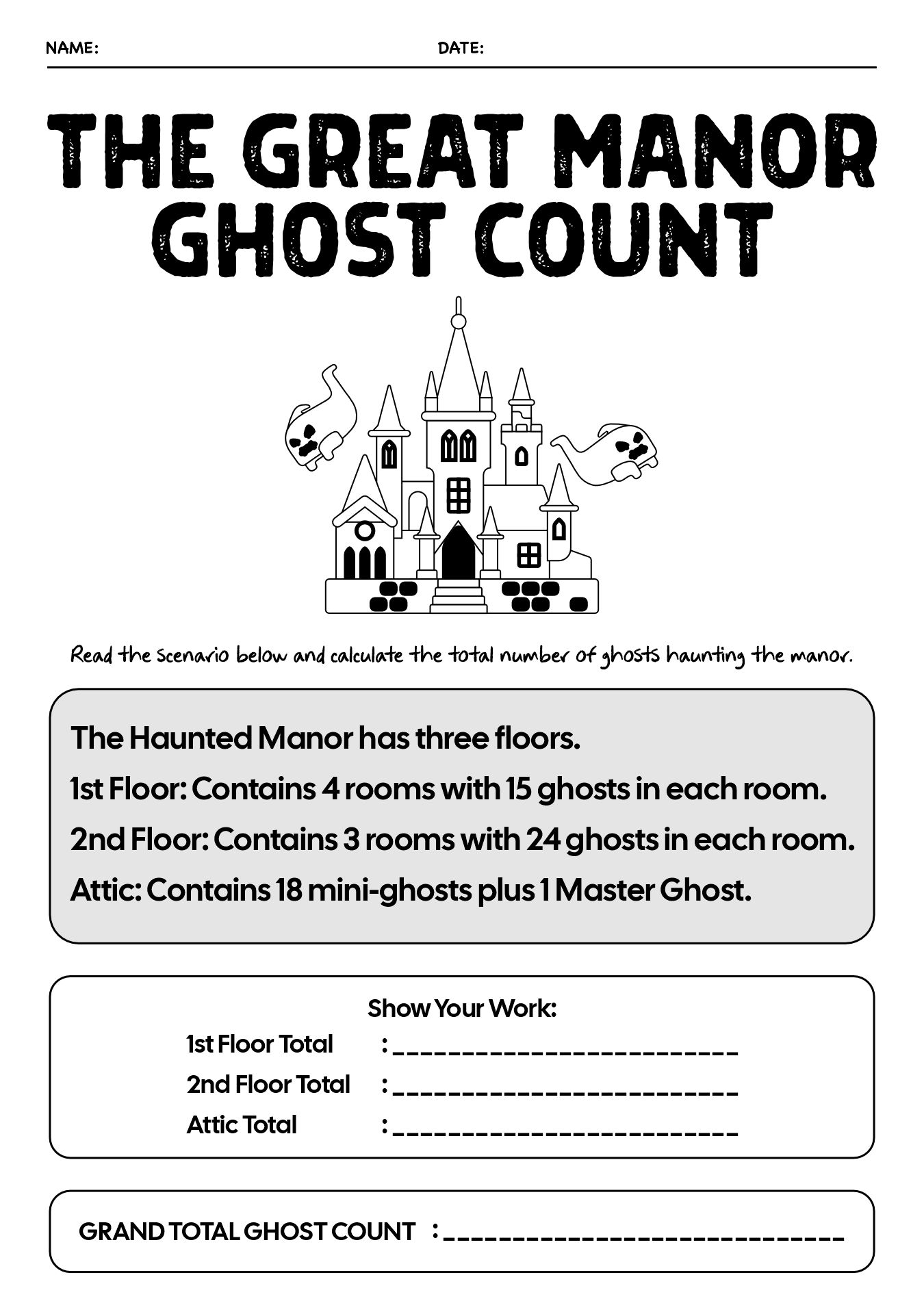 Counting Ghost Math Puzzle for 4th Grade Worksheet