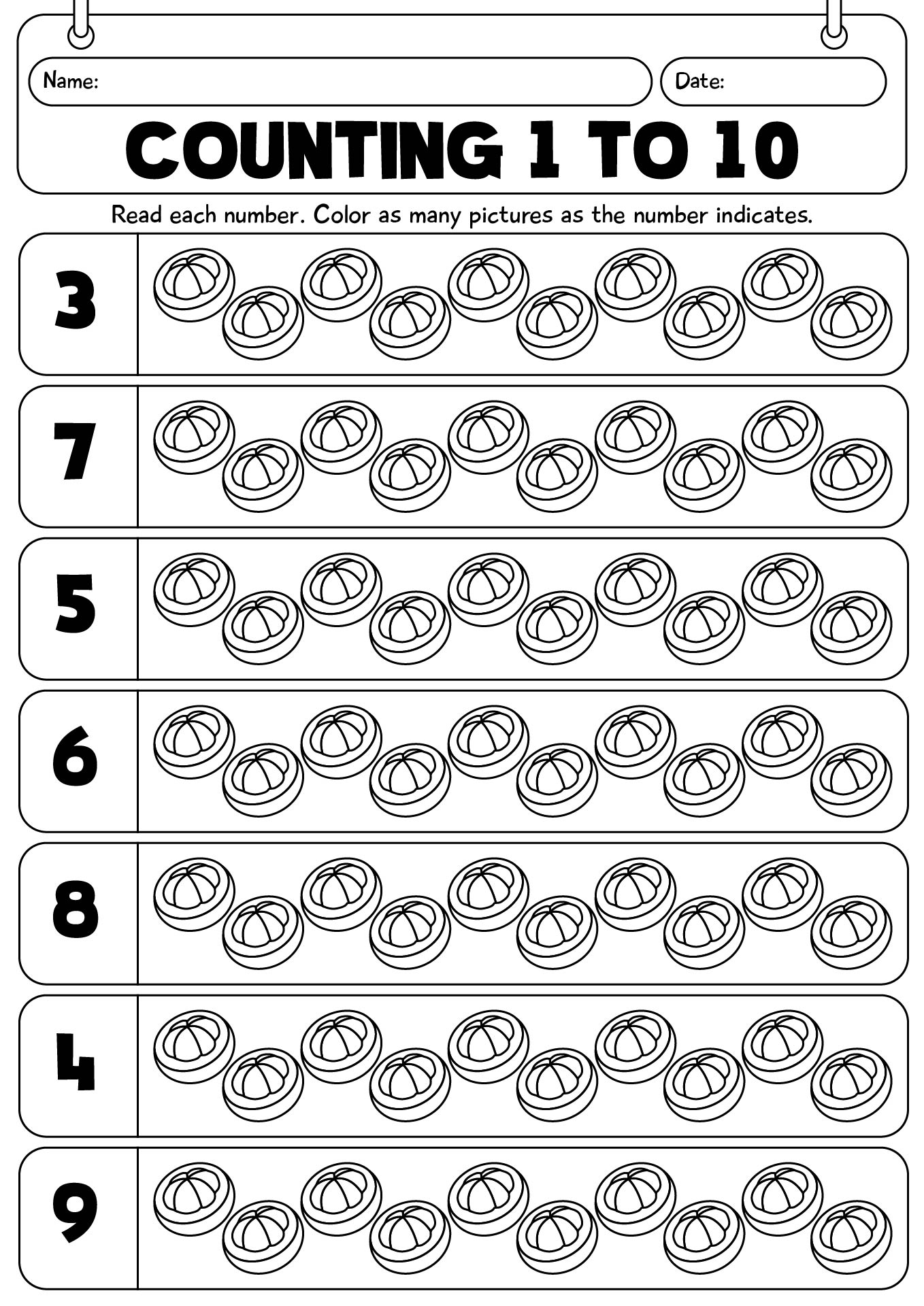 Counting Numbers 1 To 10 Worksheet