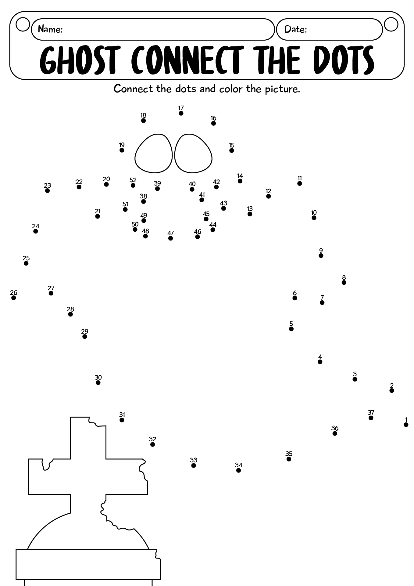 Cute Ghost Connect The Dots Worksheet
