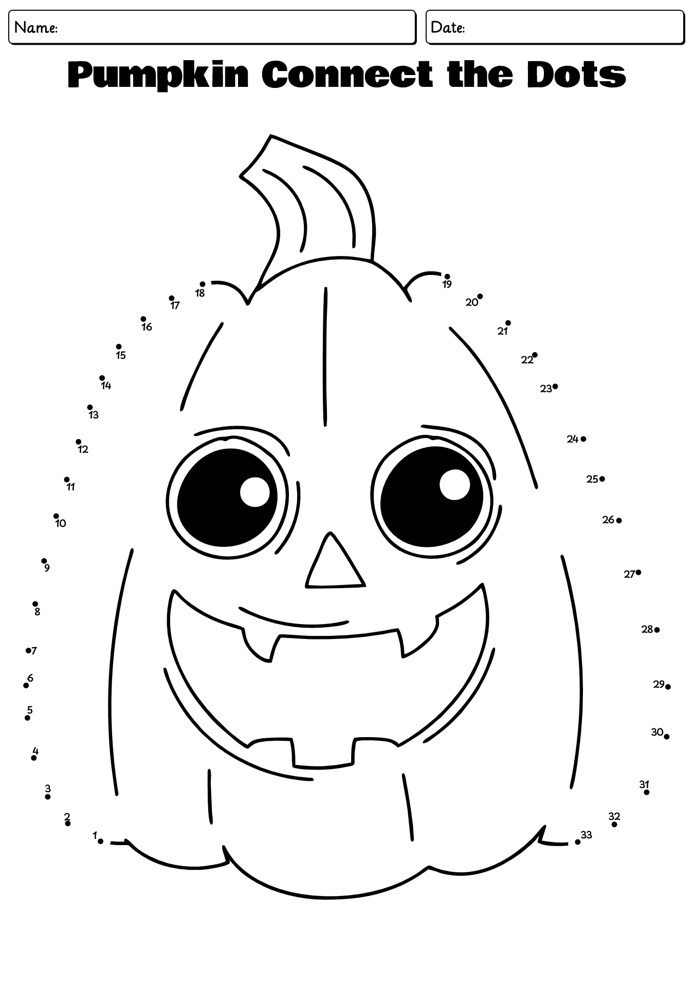 Cute Pumpkin Connect The Dots Worksheet