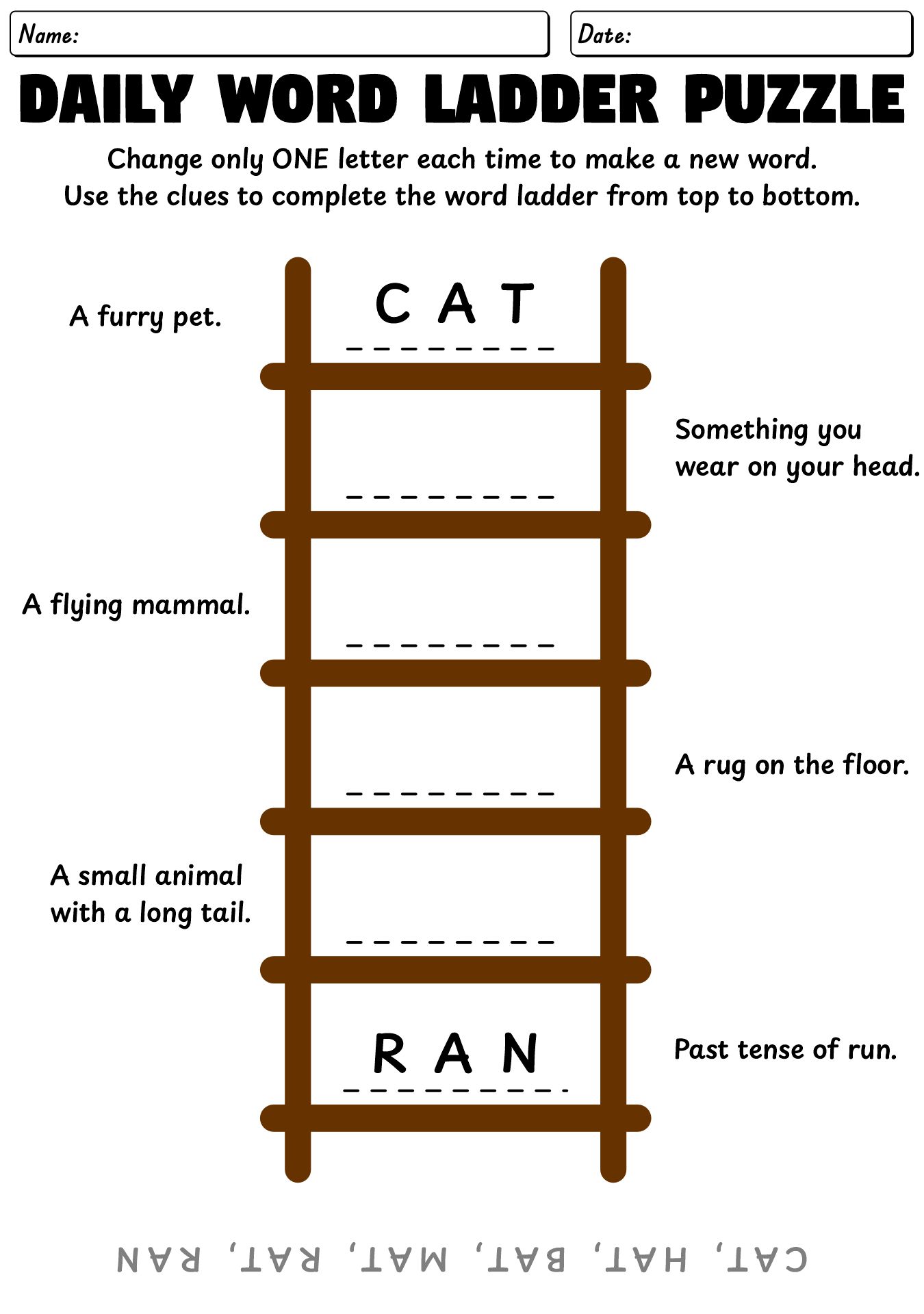 Daily Word Ladder Puzzles for Vocabulary Practice