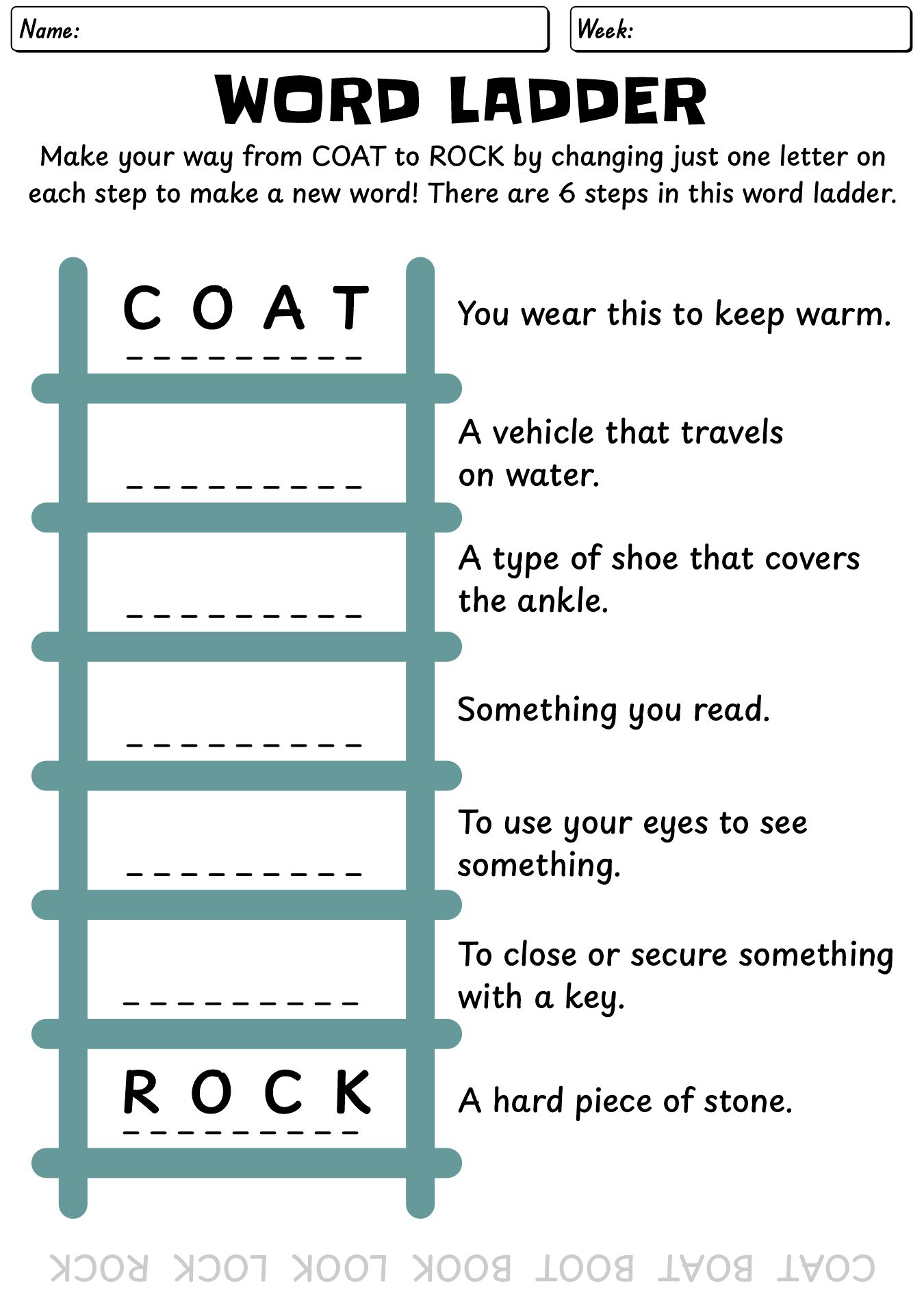 Daily Word Ladder Worksheets