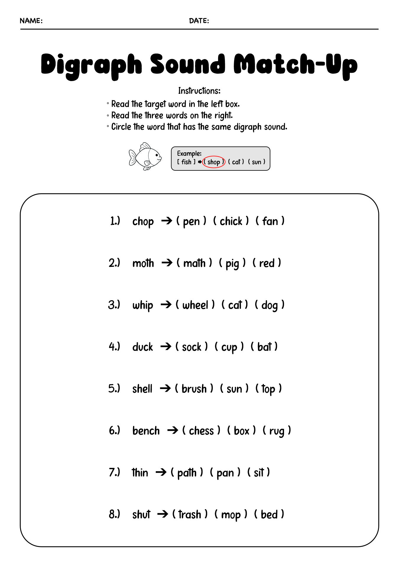 Digraphs Phonics Worksheets for Kindergarten