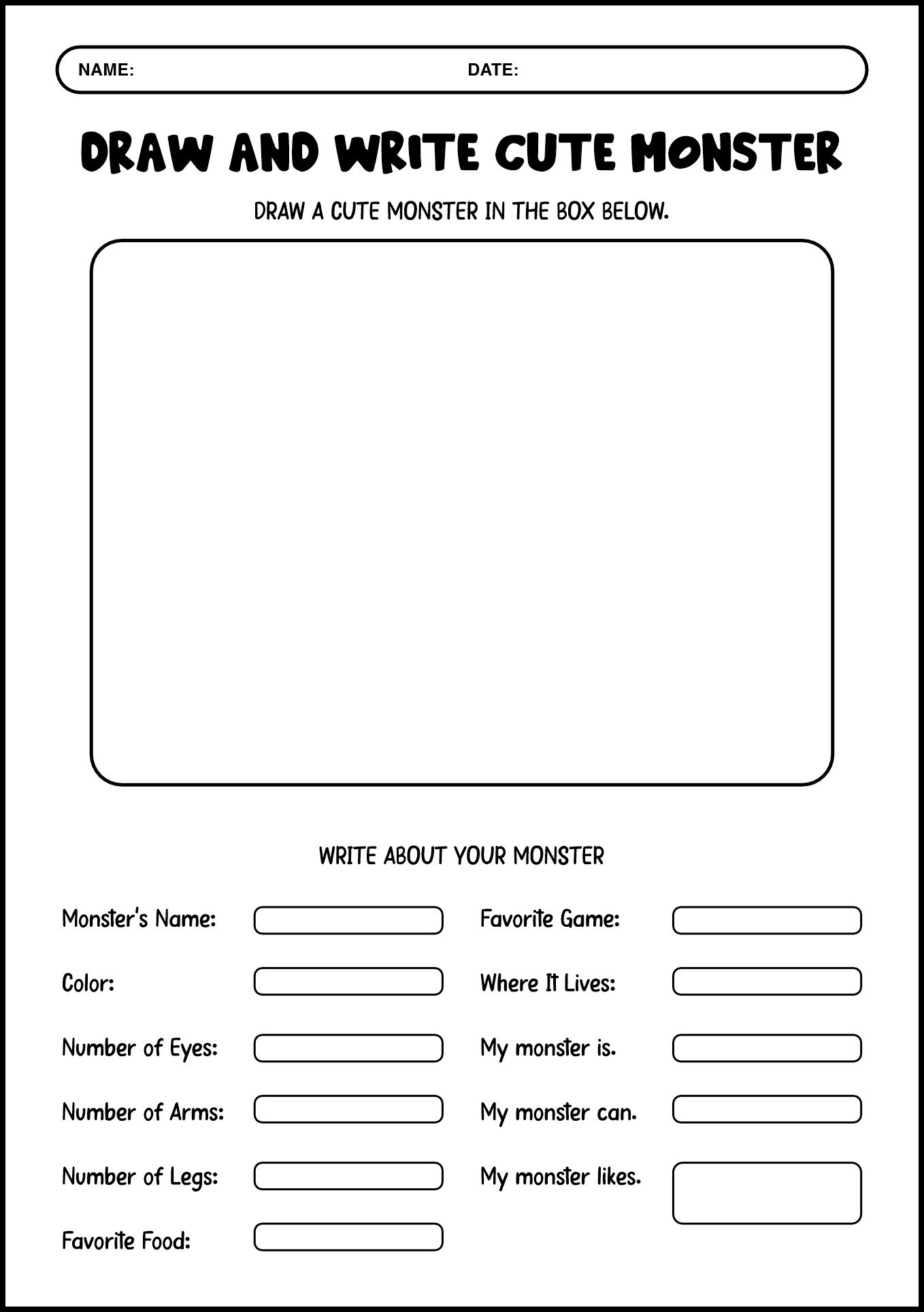 Draw and Write Cute Monster Worksheet