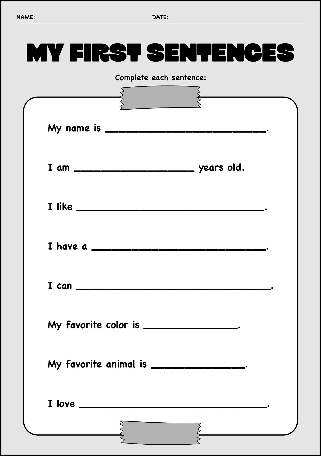 Easy Sentence Writing Practice for Kindergarten Kids