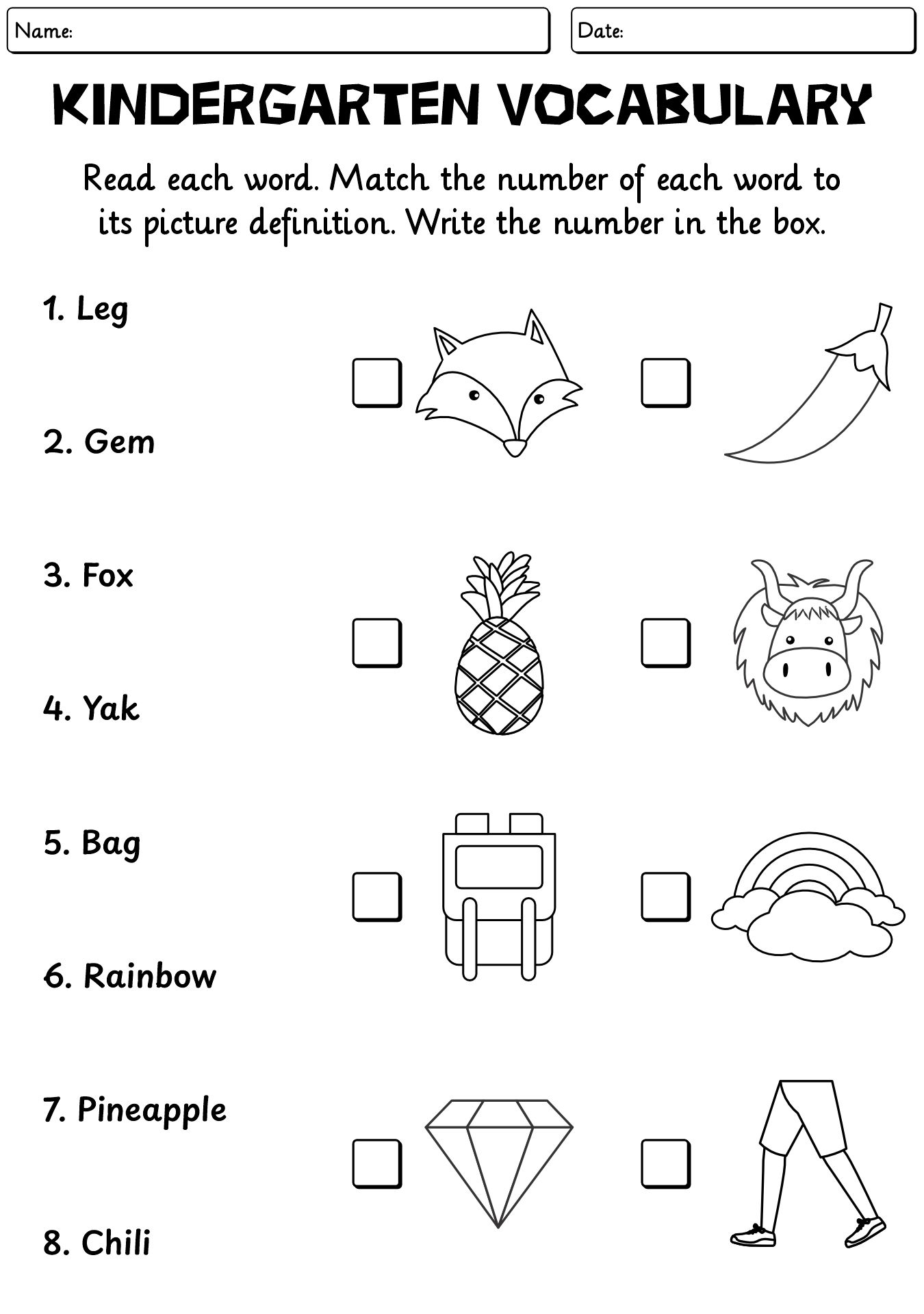 Easy Vocabulary Worksheet For Kindergarten