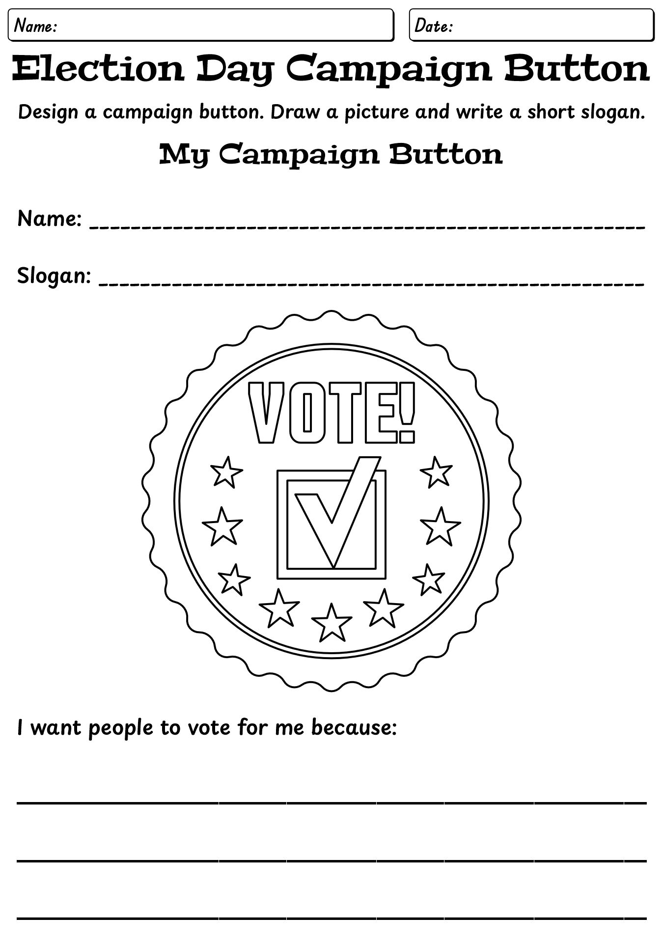 Election Day Campaign Button Worksheet