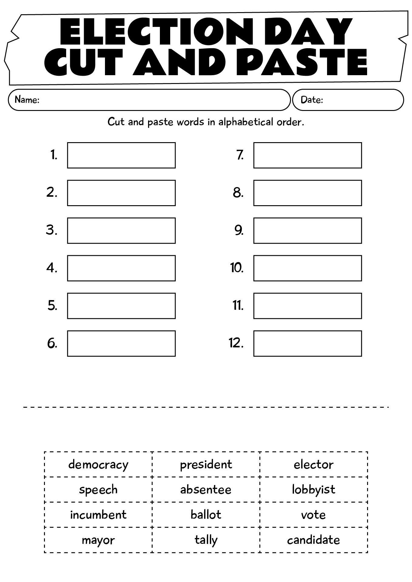 Election Day Cut And Paste Worksheet For Kids