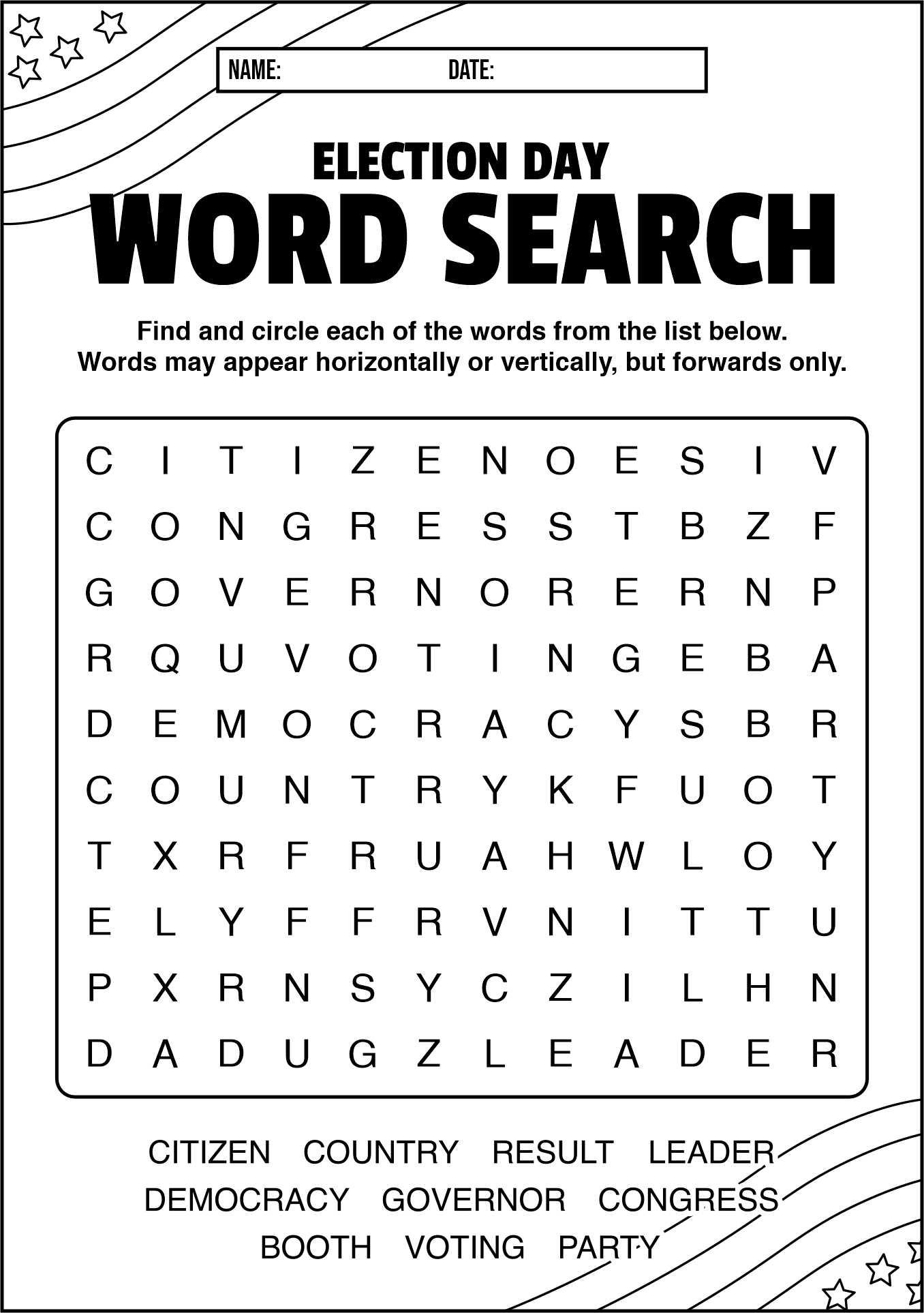 Election Day Fun Word Search Worksheet