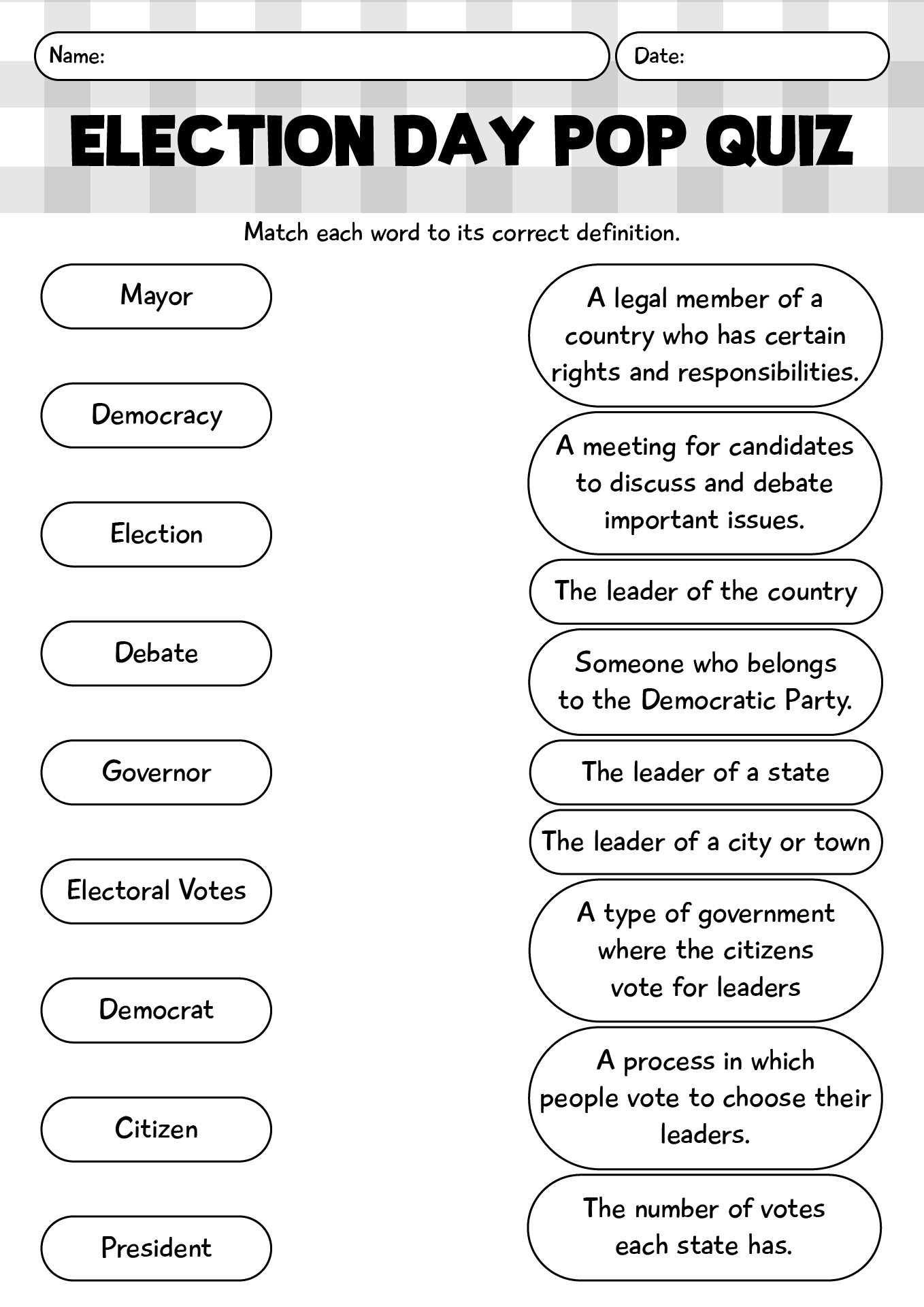 Election Day Pop Quiz Worksheet For 4th Grade
