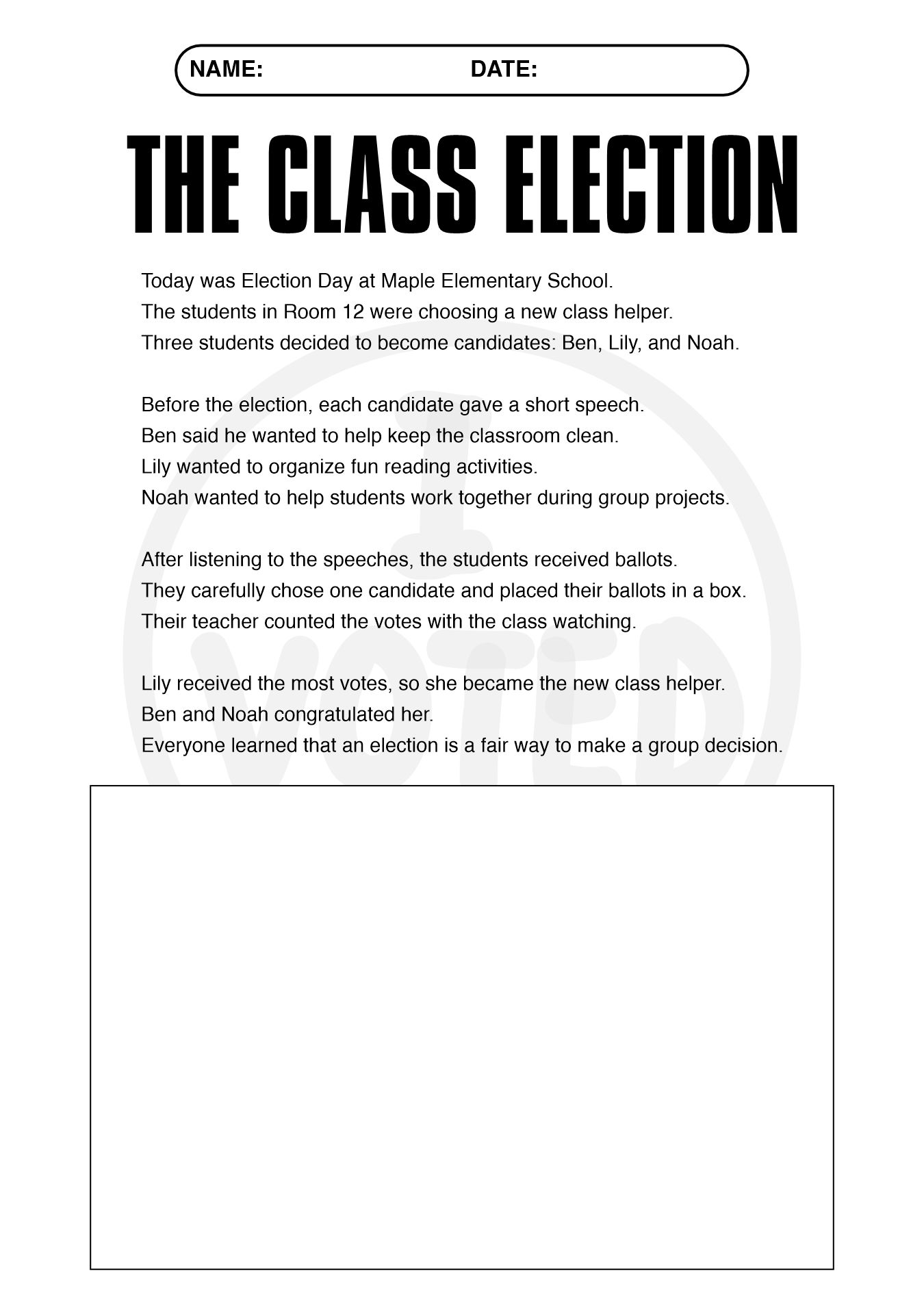 Election Day Reading Comprehension Worksheet