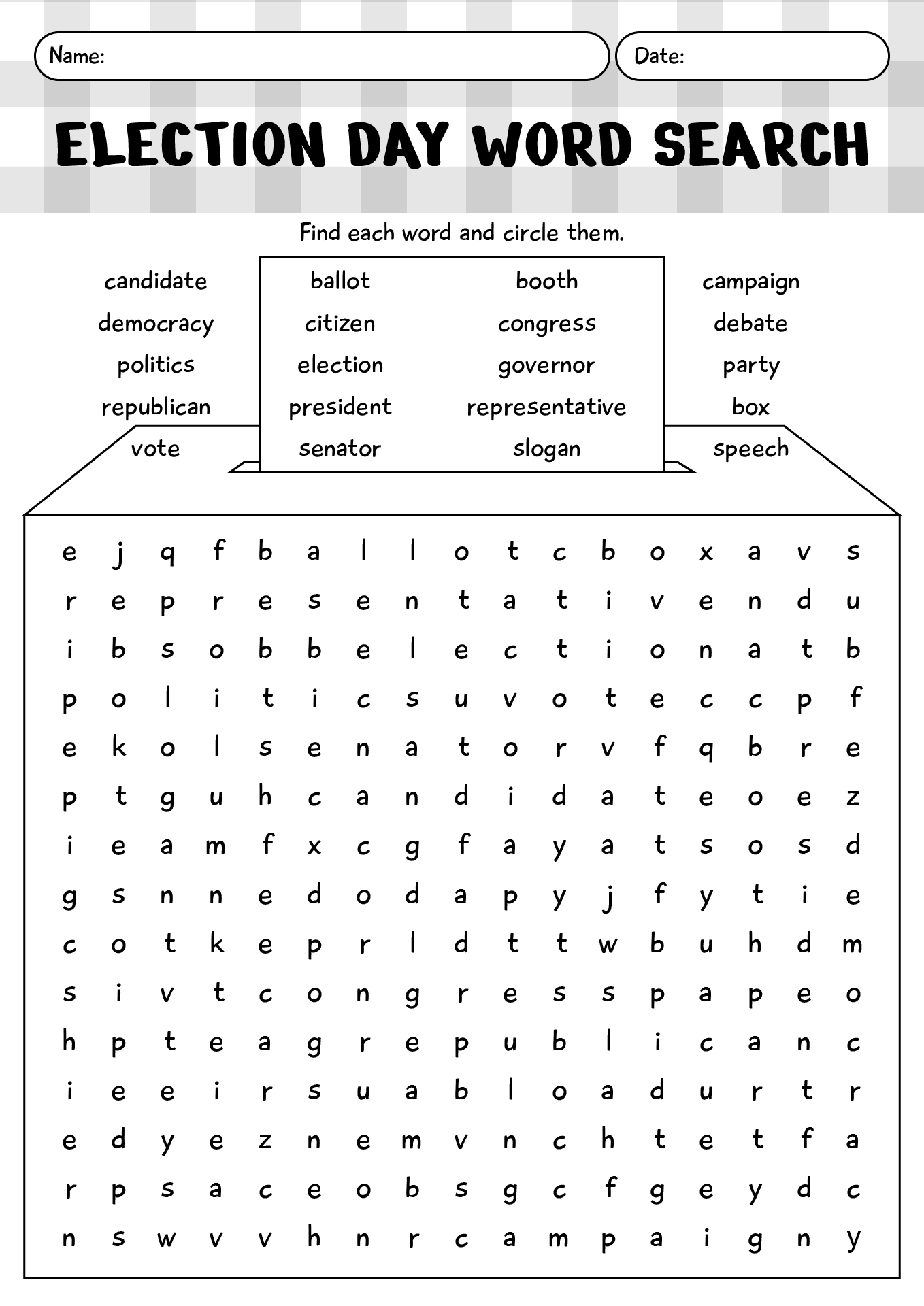 Election Day Word Search For Students