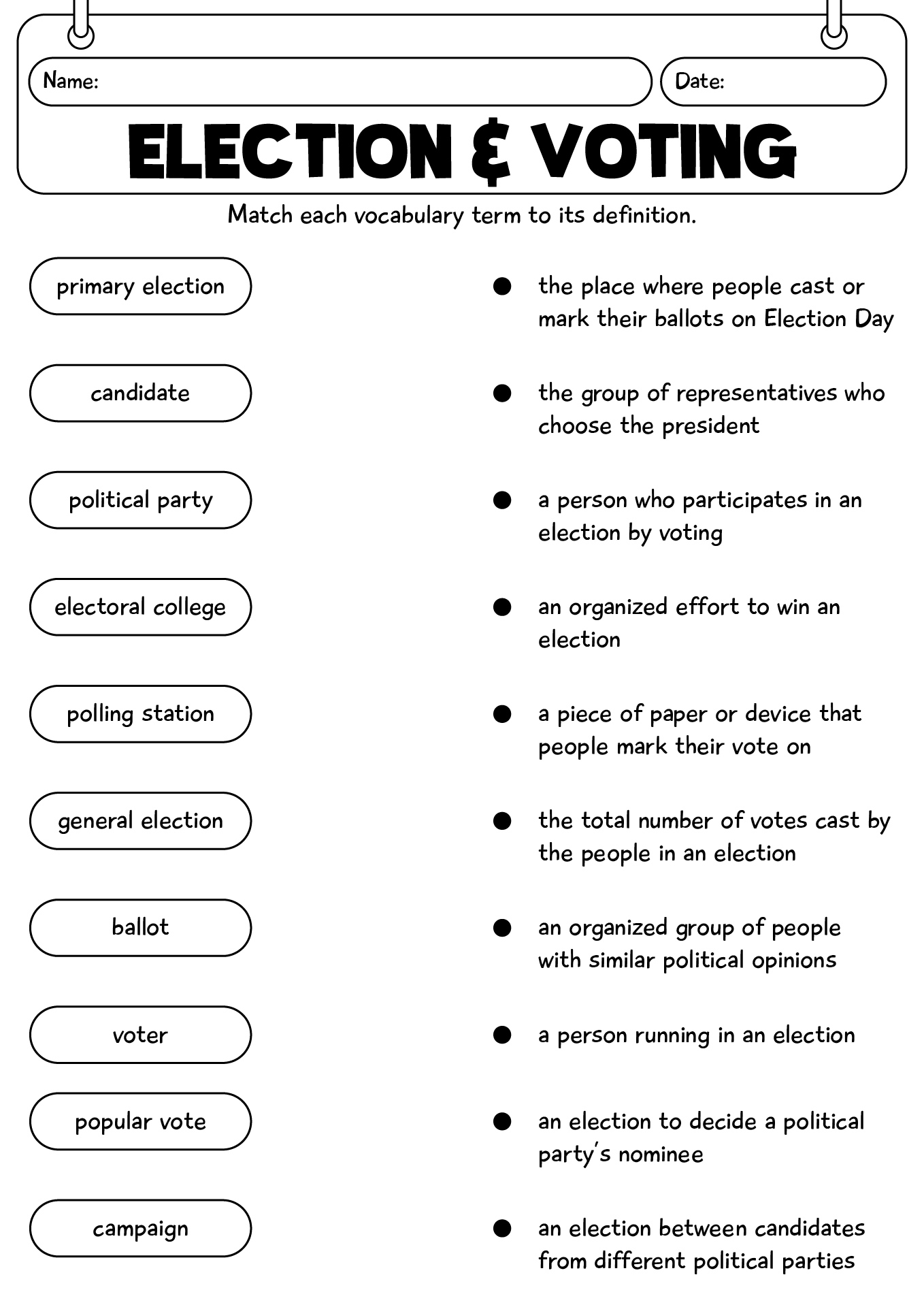 Election & Voting Worksheets For Students
