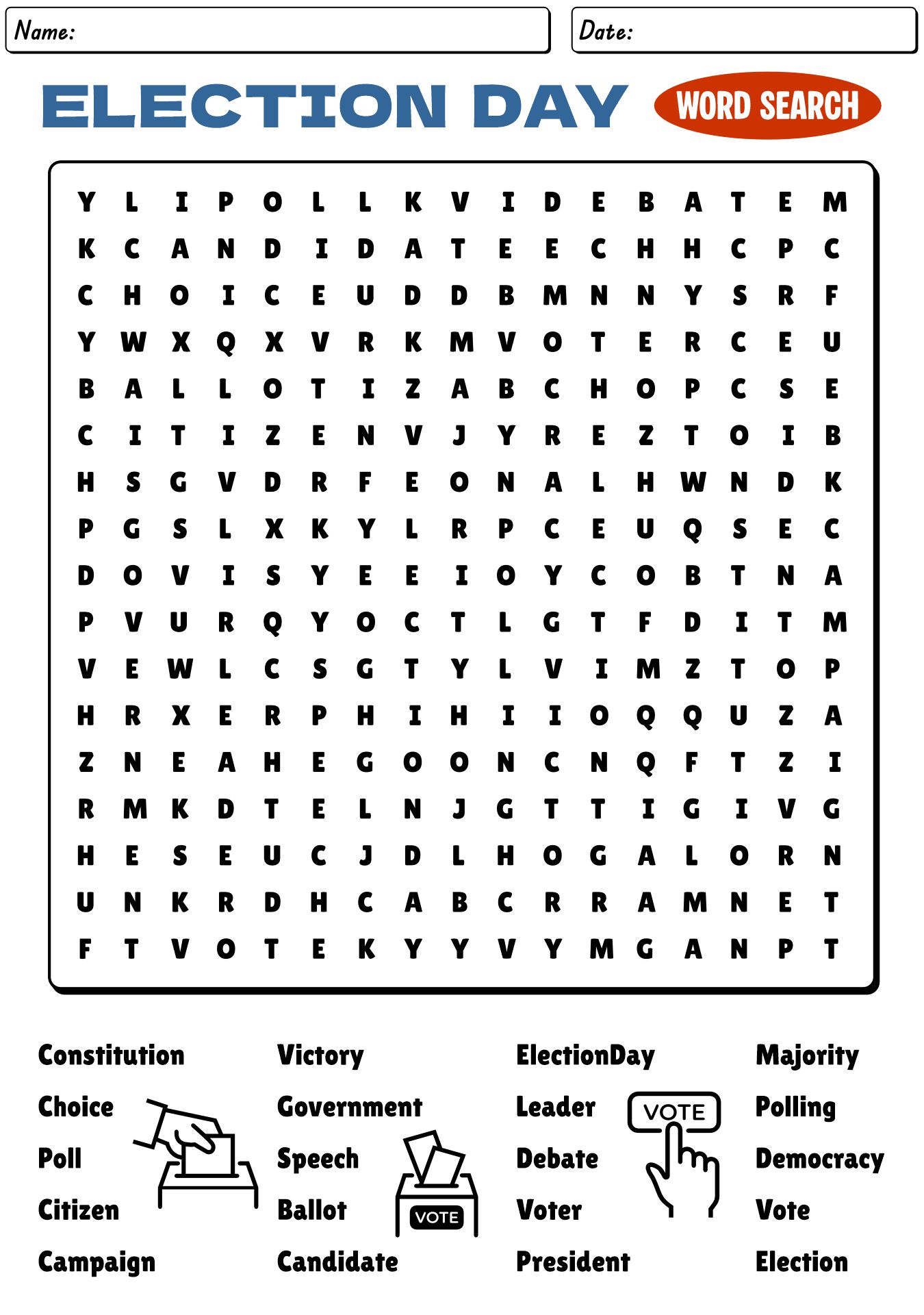 Election Word Search For 5th Garde Worksheet