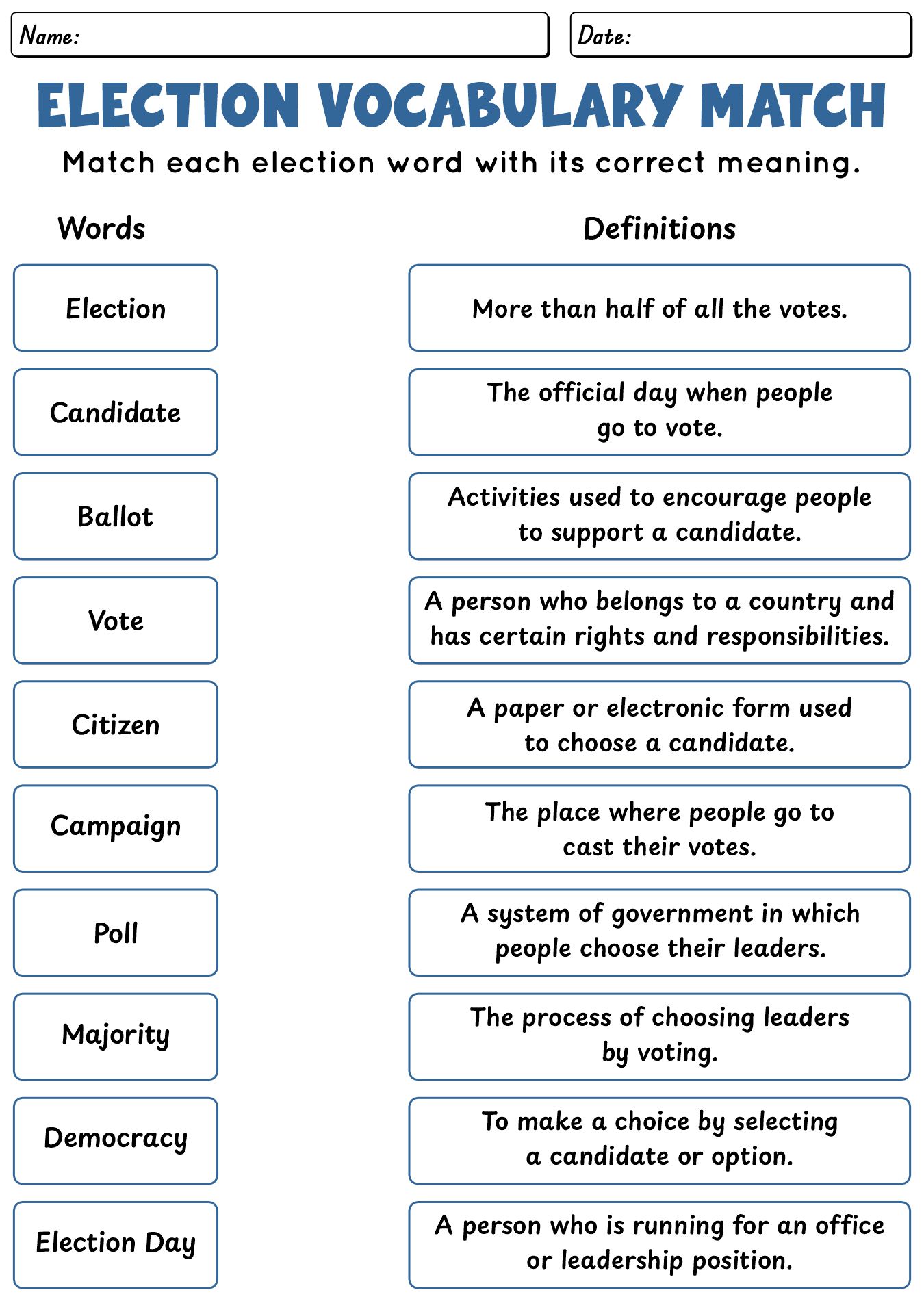 Elections Voting Worksheets For 4th Grade