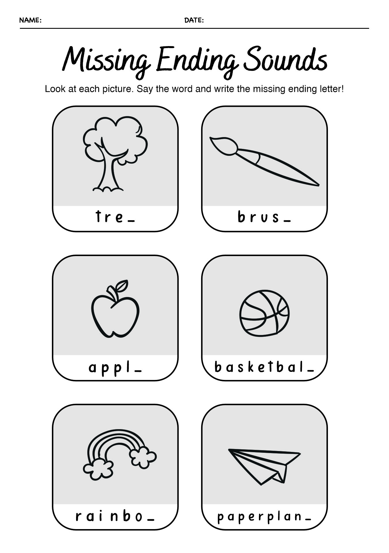 Ending Sounds Phonics Worksheets for Kindergarten