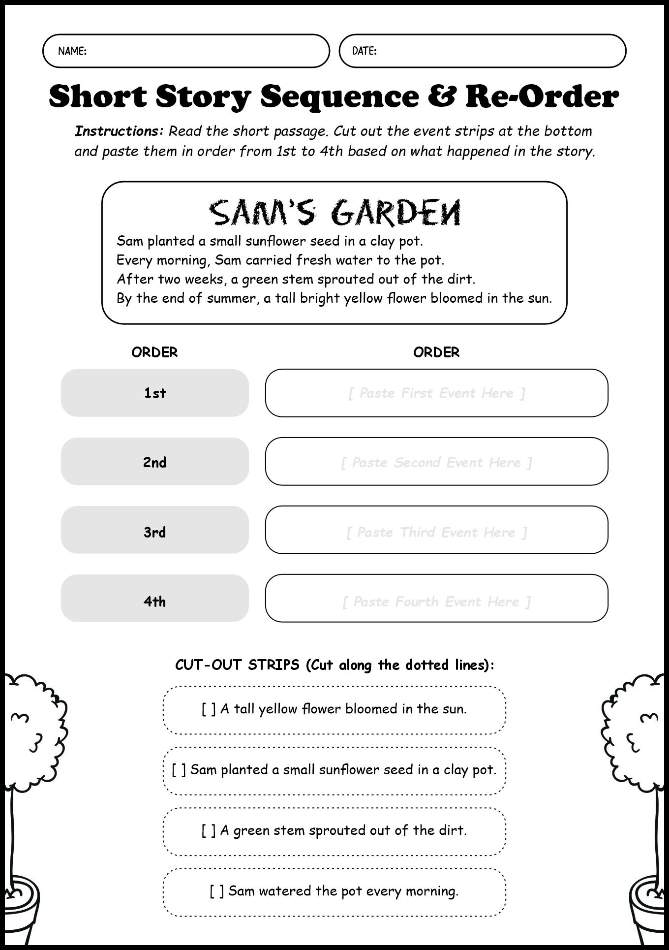 English Reading Cut and Paste Worksheet Practice