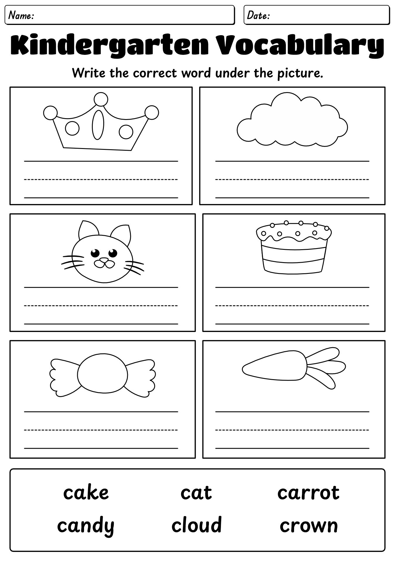 ESL Vocabulary Worksheets for Kindergarten