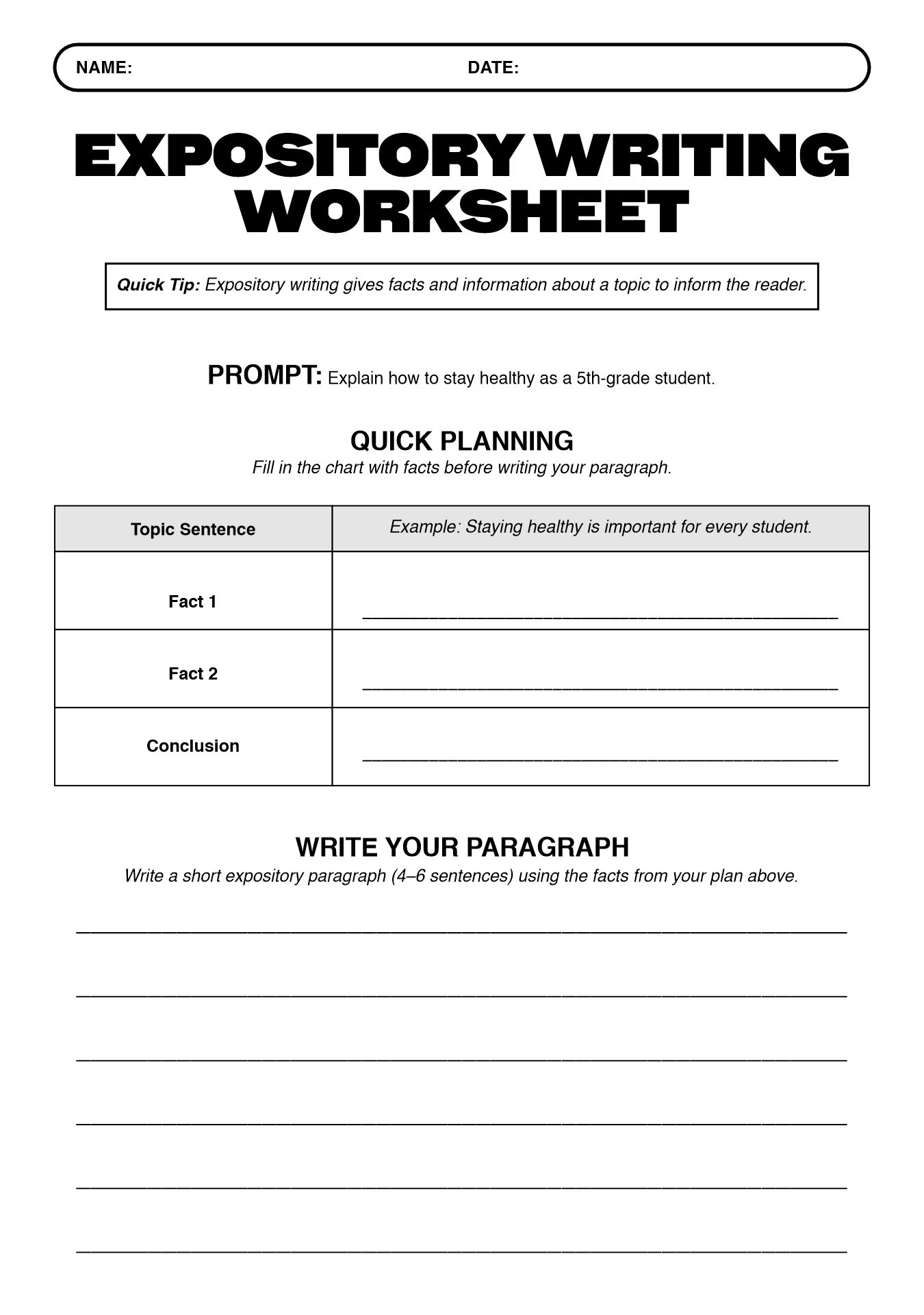 Expository Writing Worksheets for Grade 5
