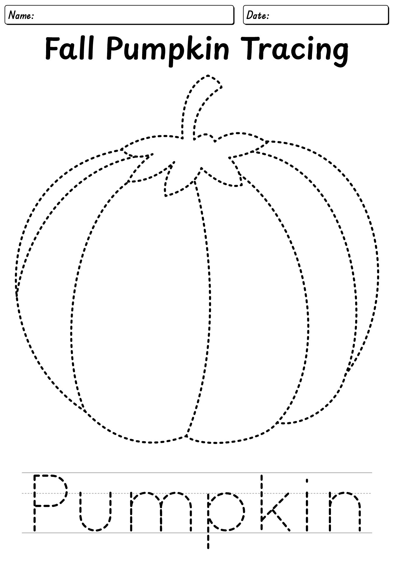 Fall Pumpkin Tracing Worksheet for Young Children