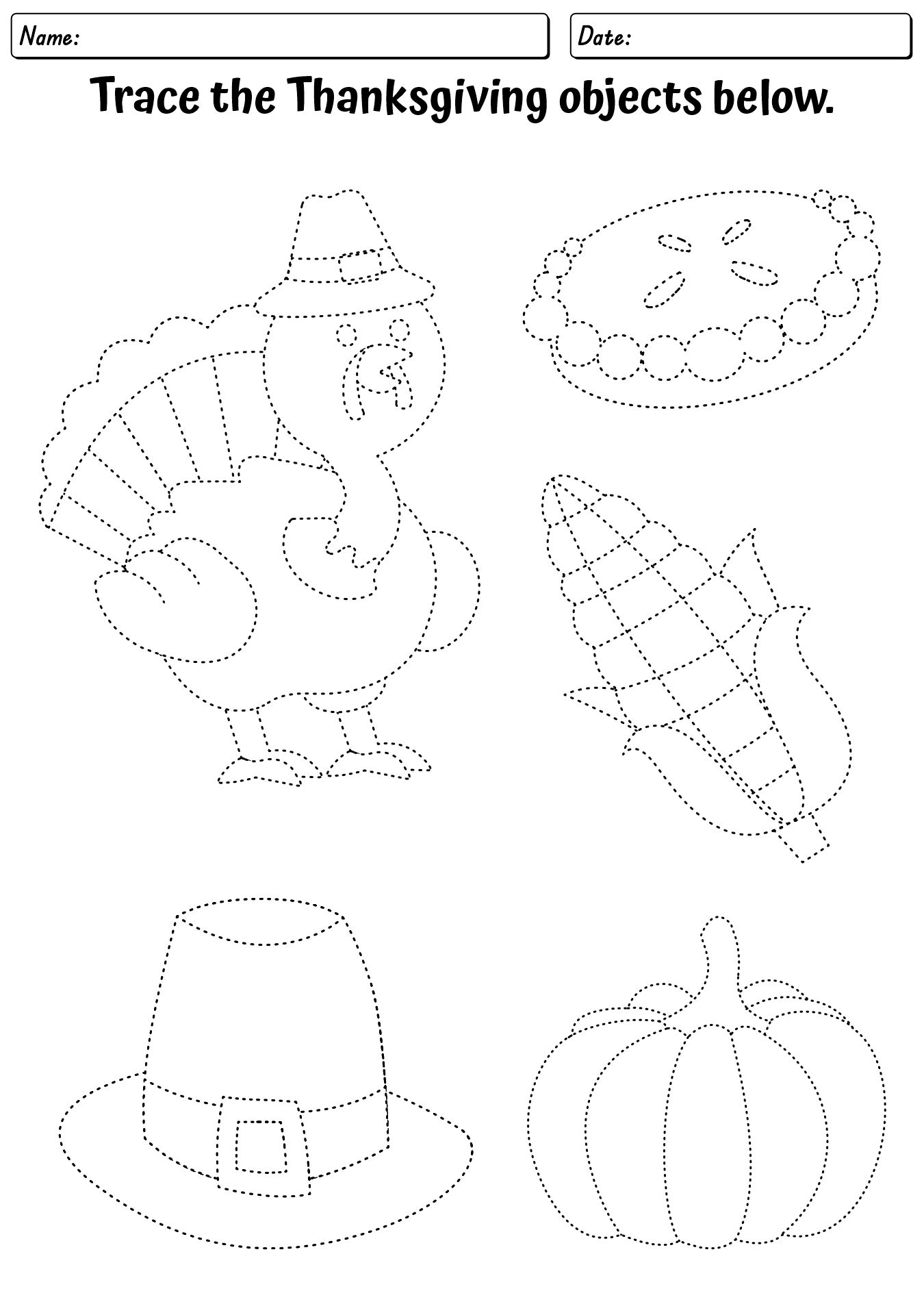 Fall Thanksgiving Tracing Worksheet