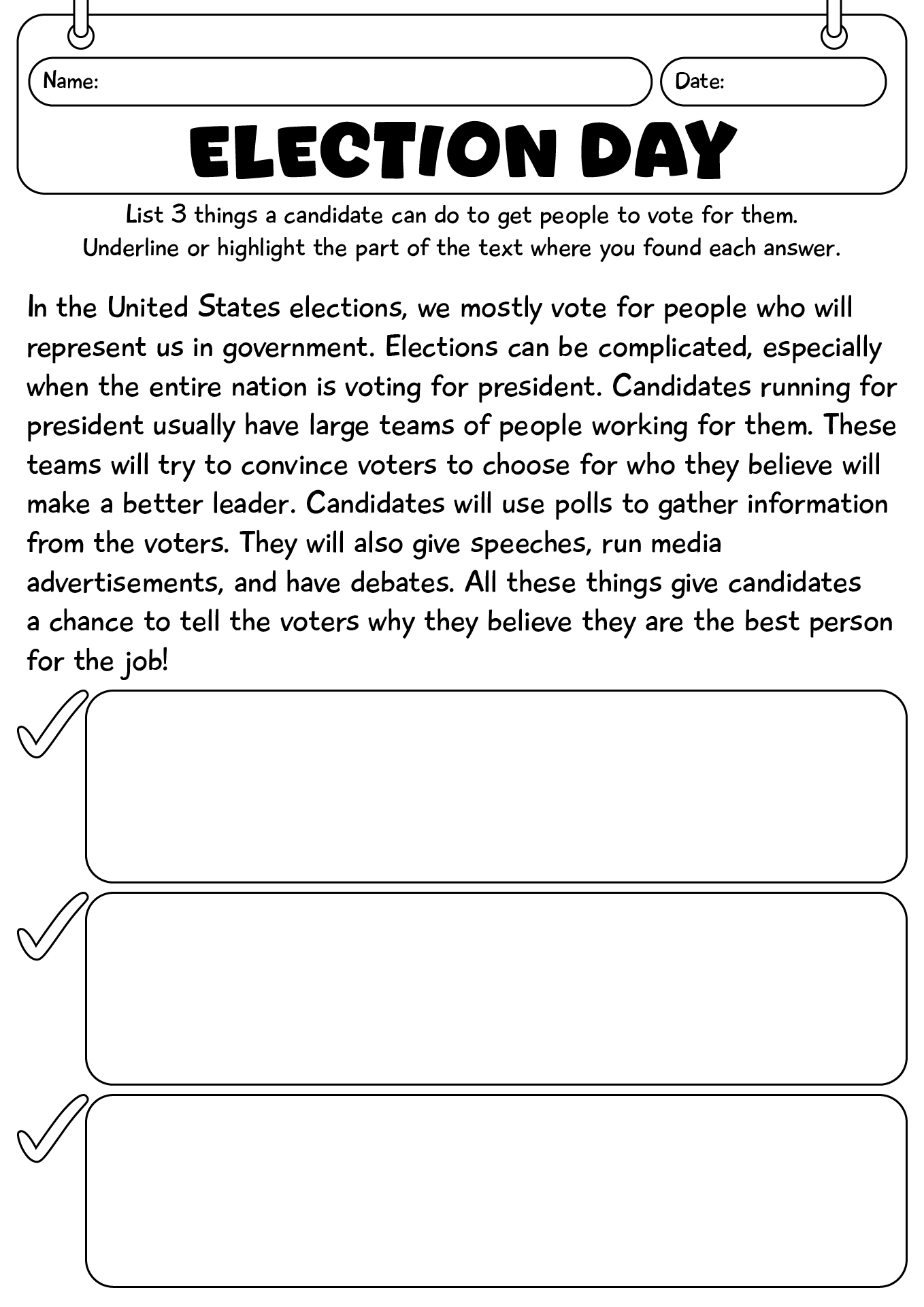 Fifth Grade Worksheet Of Election Day