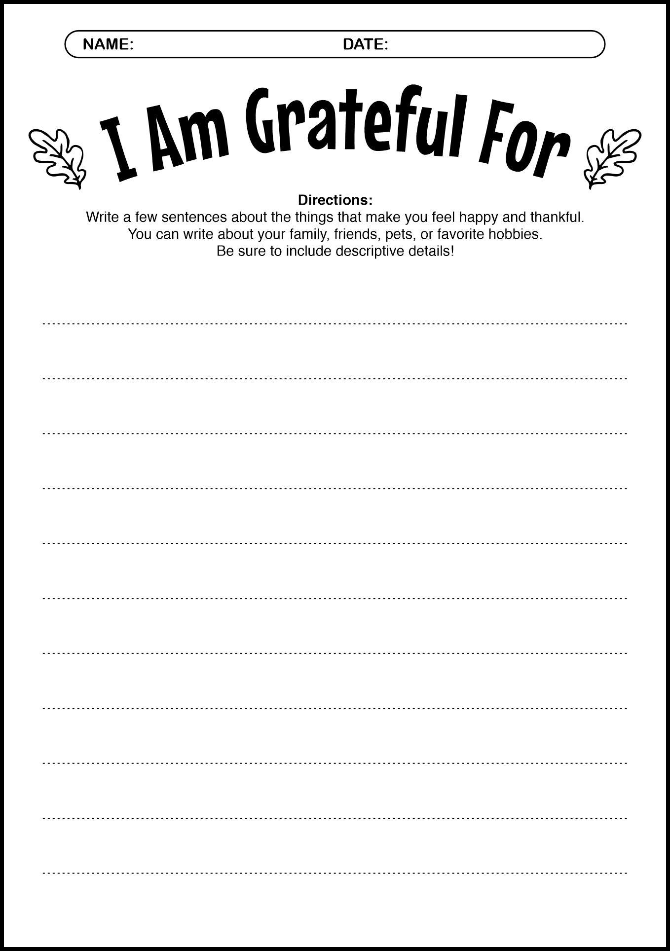 First Grade Thanksgiving Writing Prompts