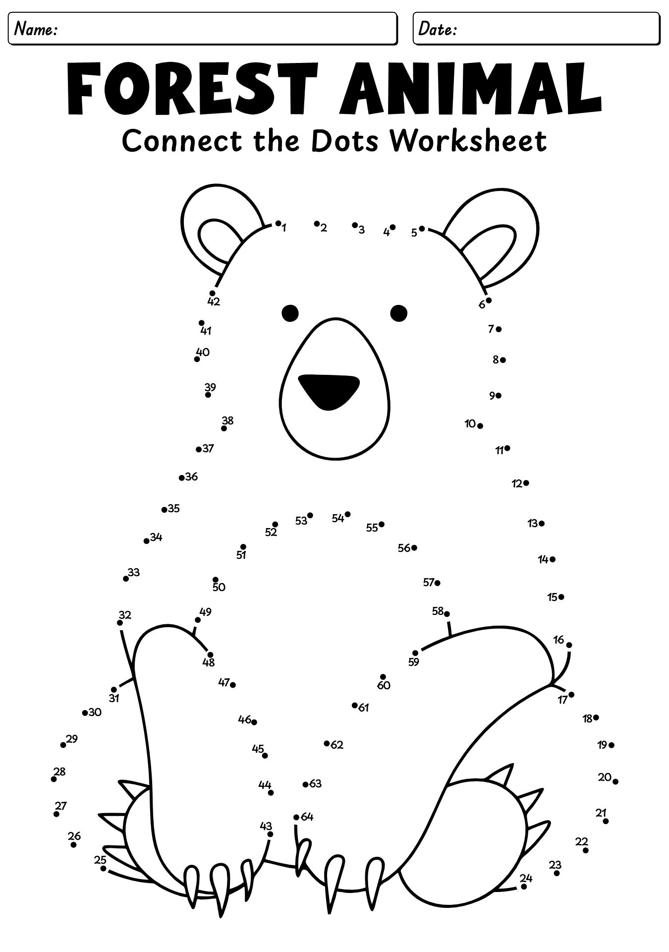 Forest Animal Connect The Dot Worksheet