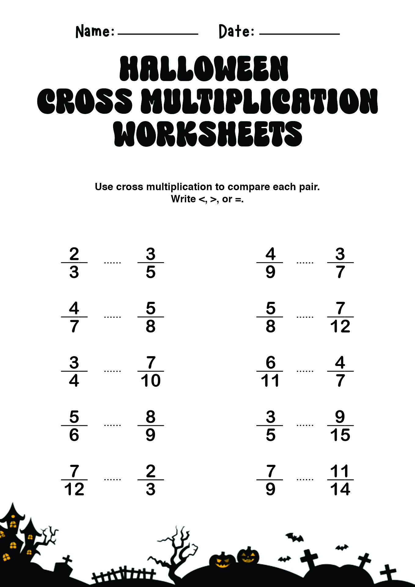 Fourth grade Halloween Cross Multiplication worksheets