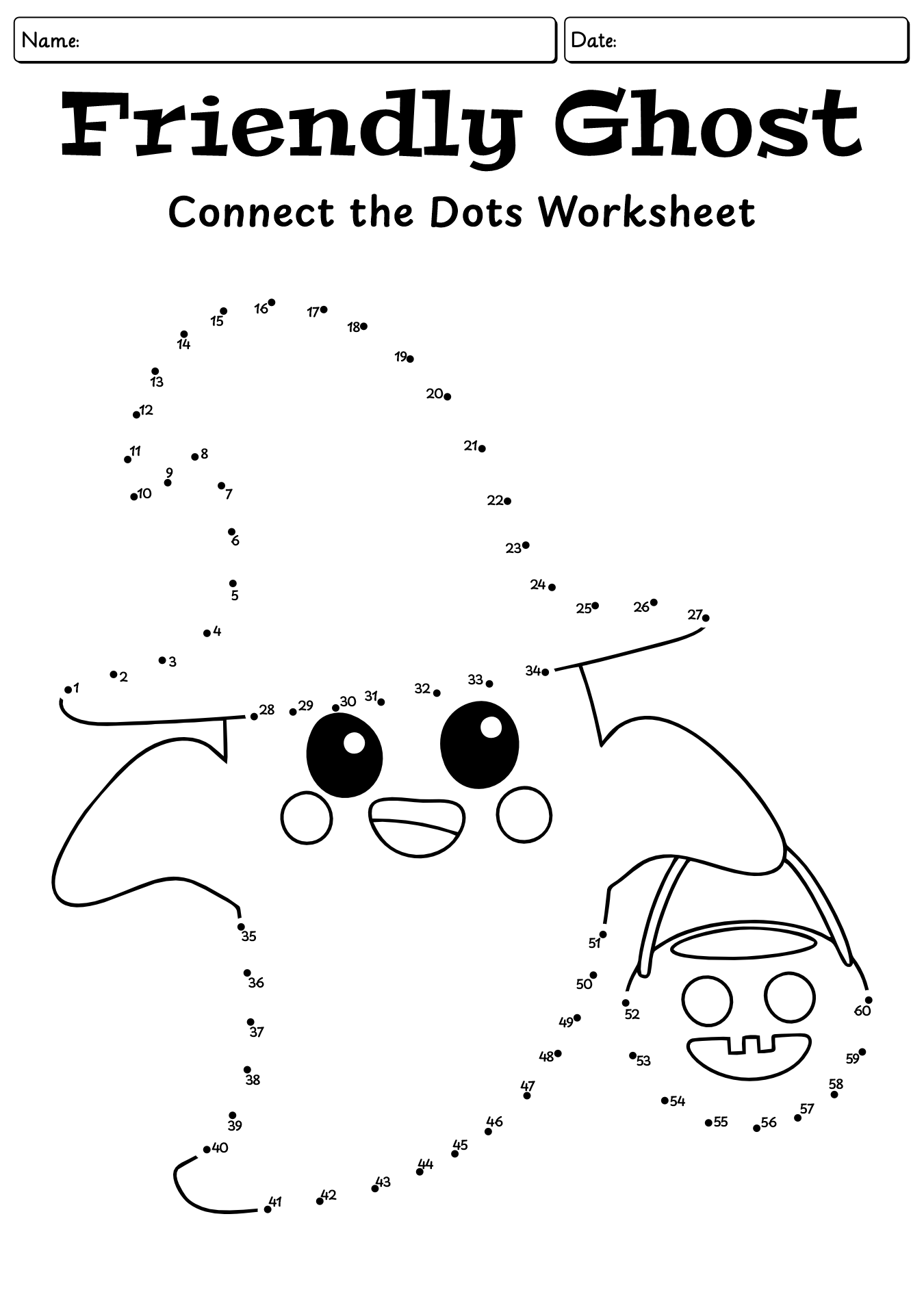 Friendly Ghost Dot To Dot Worksheet For Preschool