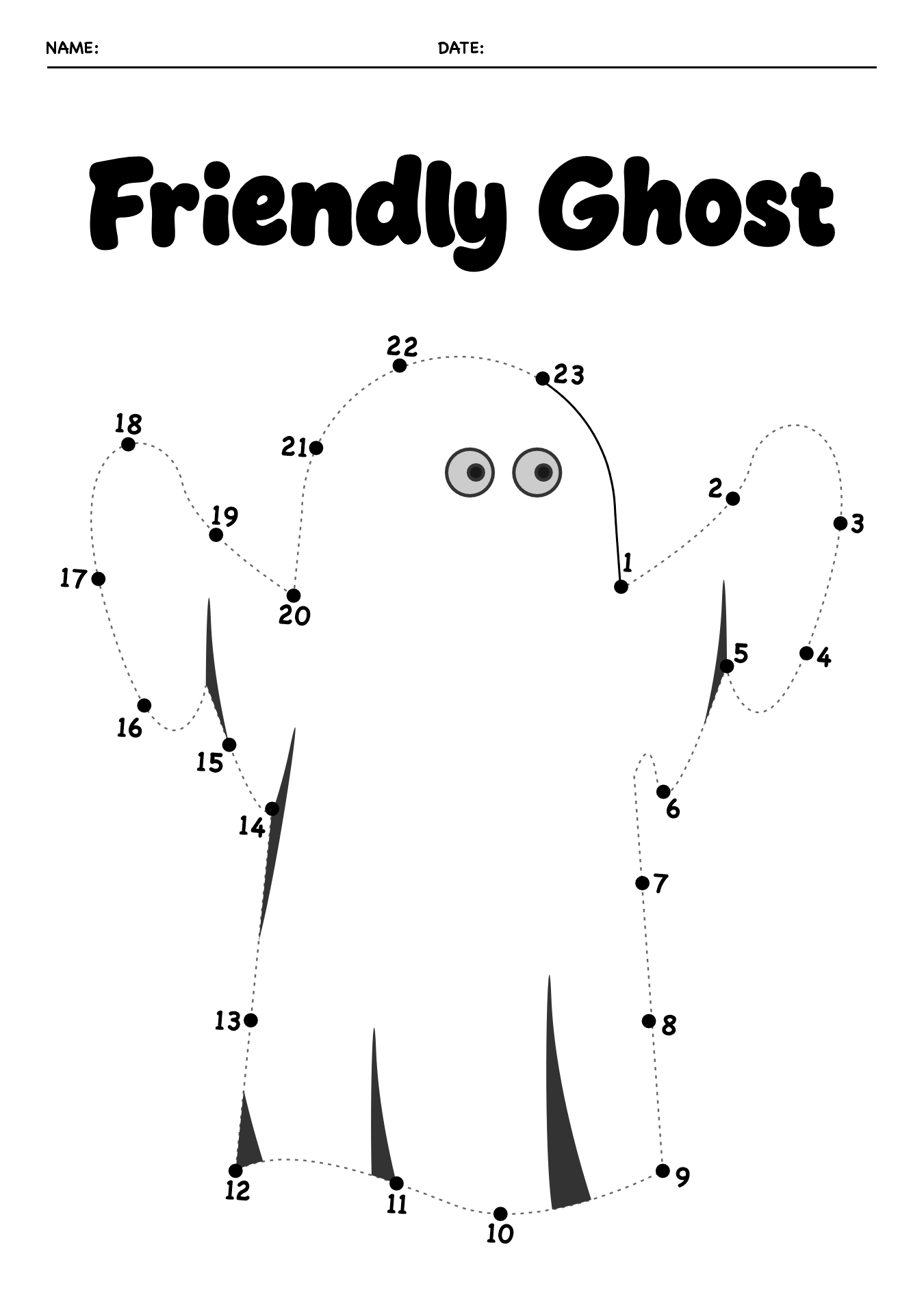 Friendly Ghost Dot to Dot Halloween Worksheets