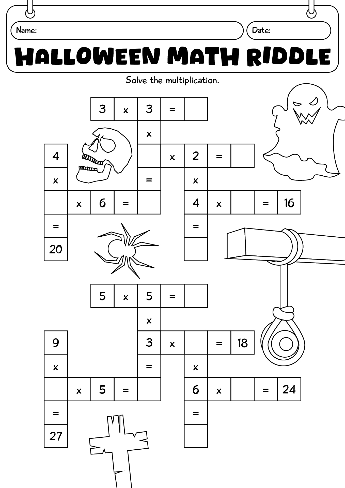 Fun Halloween Math Riddle Worksheets