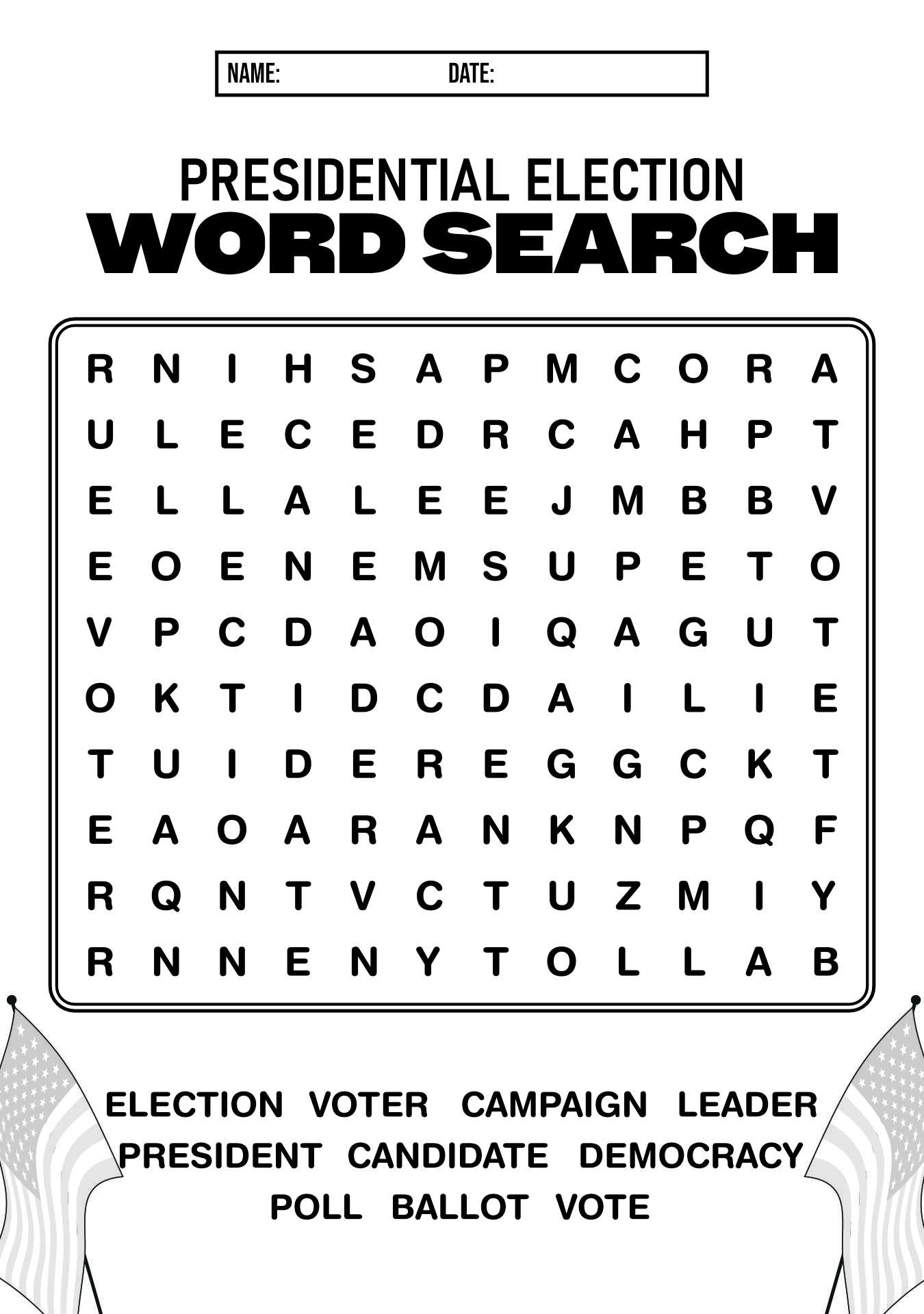 Fun Presidential Election Word Search Worksheet