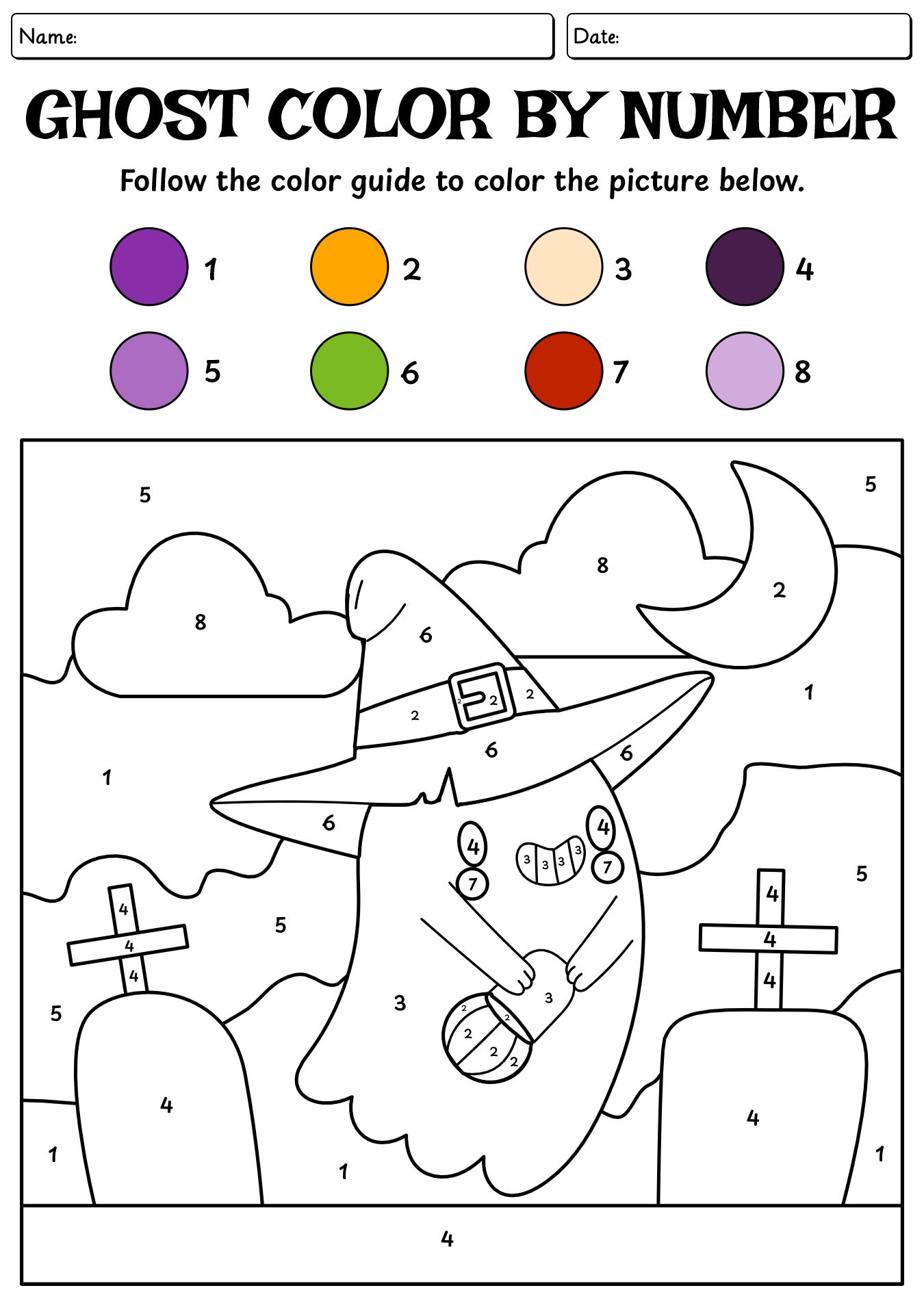 Ghost Color By Number Coloring Worksheet