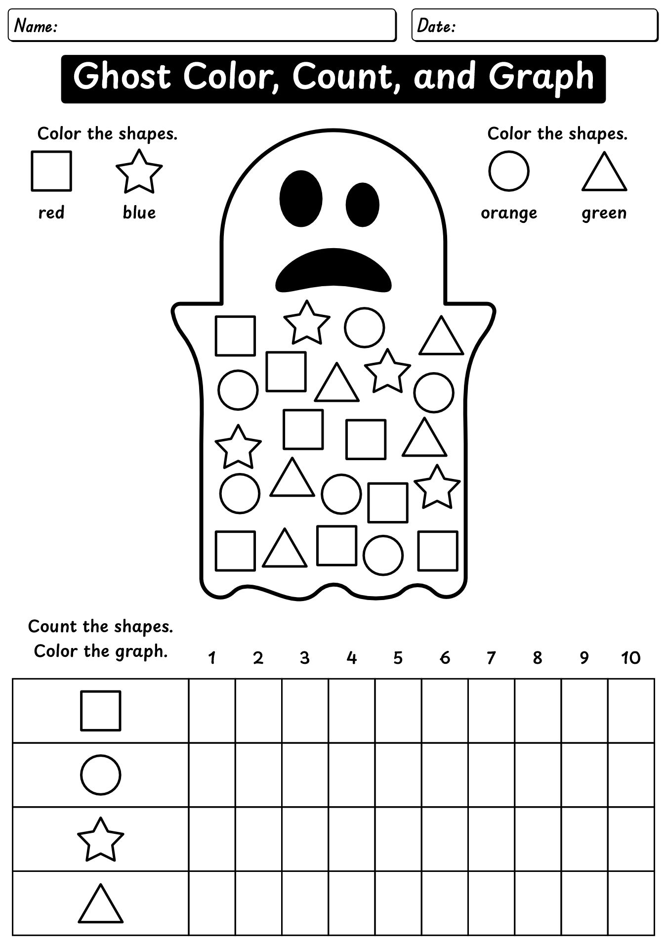 Ghost Color, Count, And Graph Worksheet