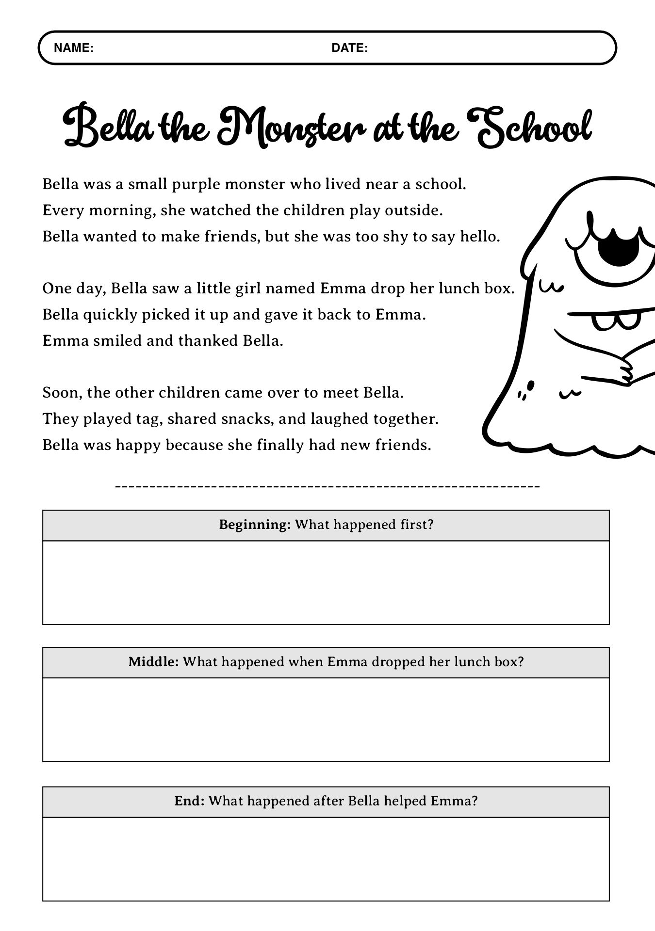 Grade 2 Worksheets on Monster Book Summaries