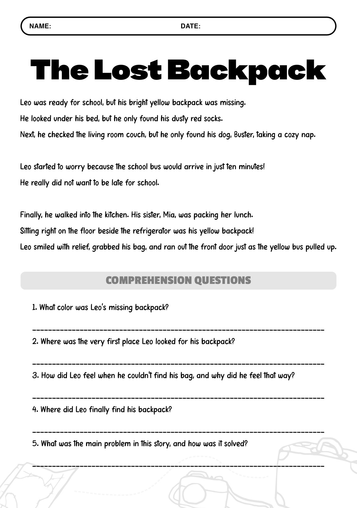 Grade 3 Reading Skill Worksheet