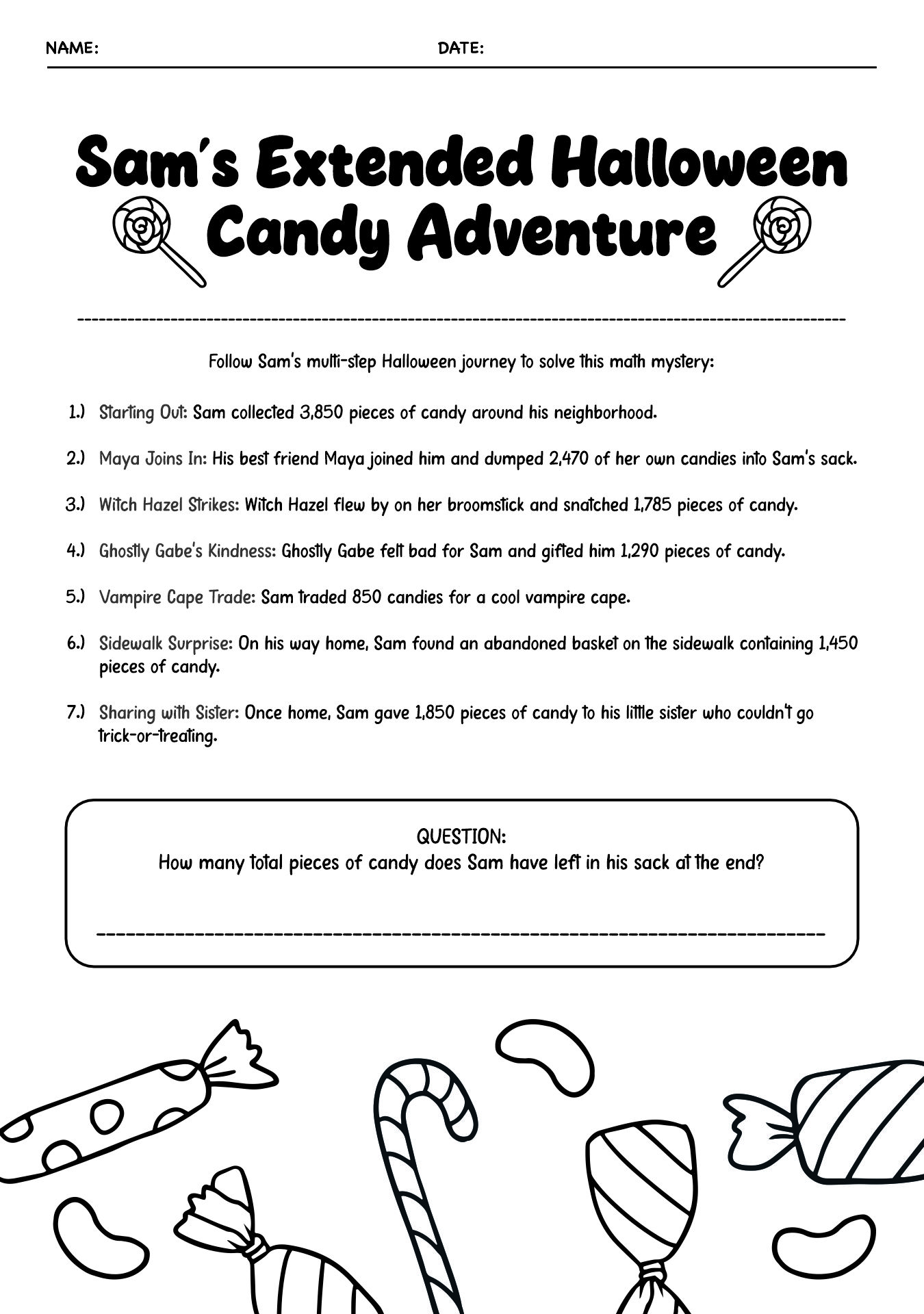 Grade 4 Halloween Addition and Subtraction Puzzles