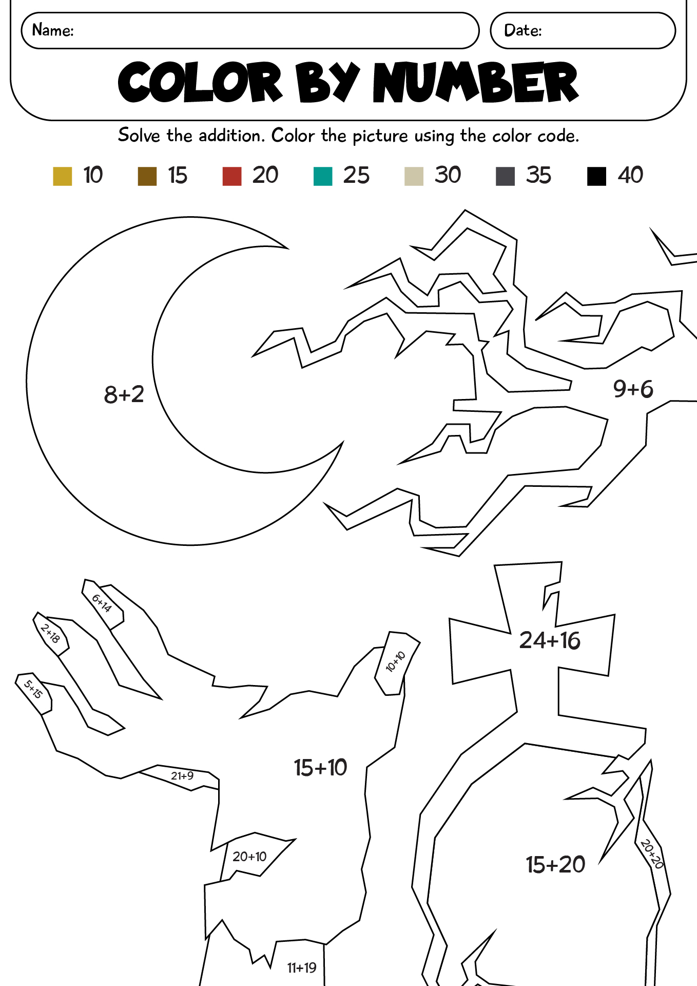 Halloween Color By Number Puzzle Worksheet