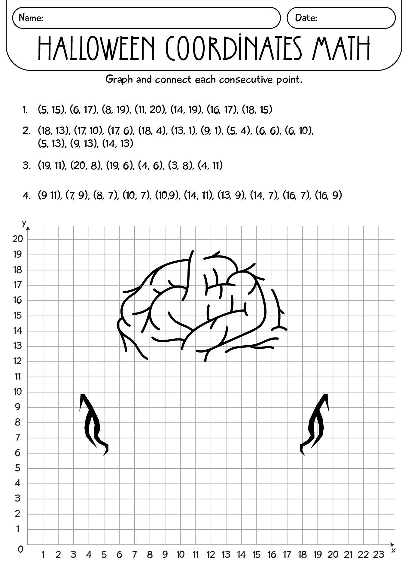 Halloween Coordinates Math Worksheet 4th Grade