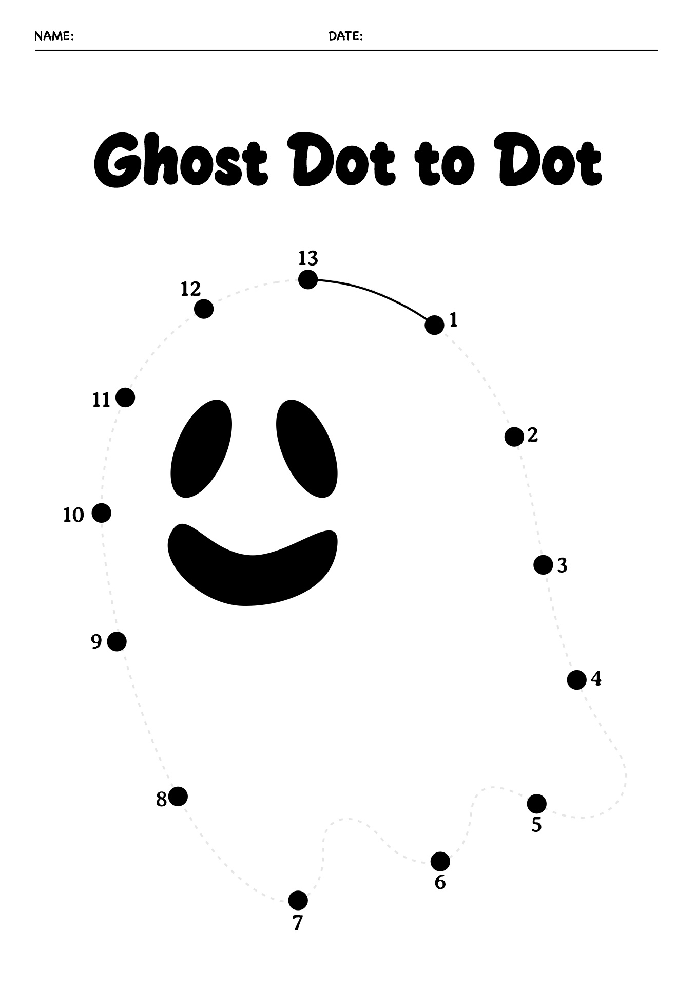 Halloween Ghost Dot to Dot Sheet for Preschool