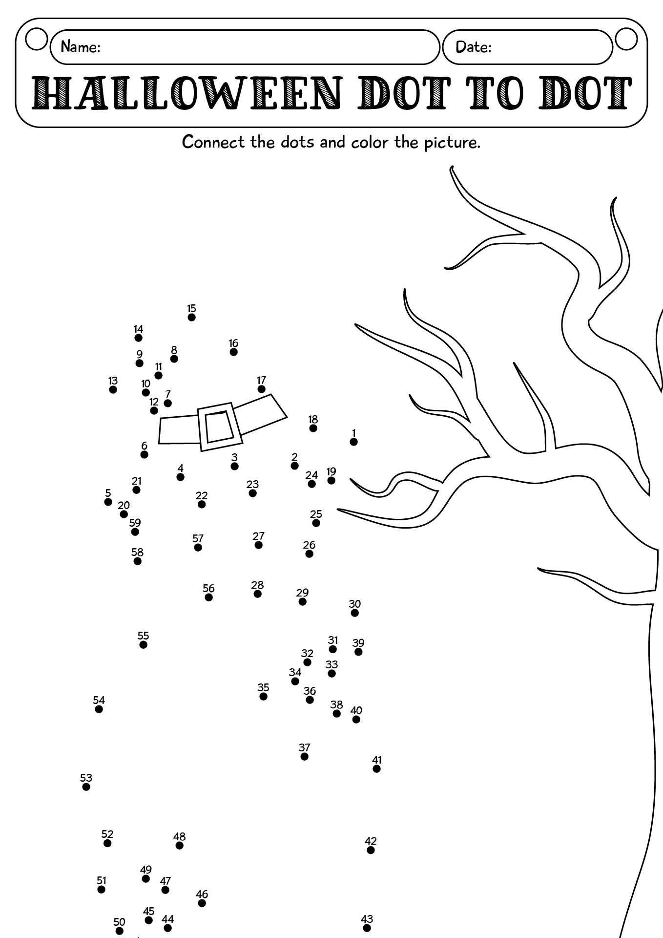 Halloween Illustration Dot To Dot Worksheet