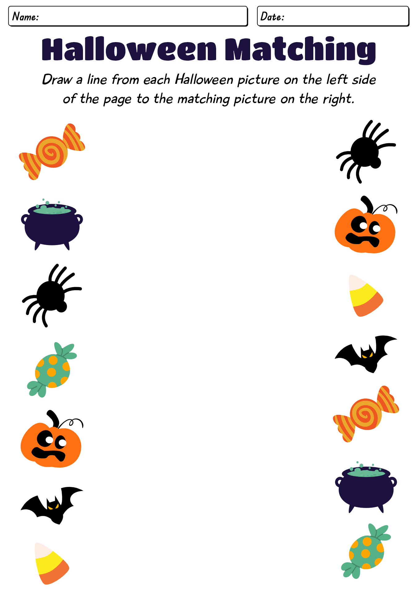 Halloween Matching Game Worksheet